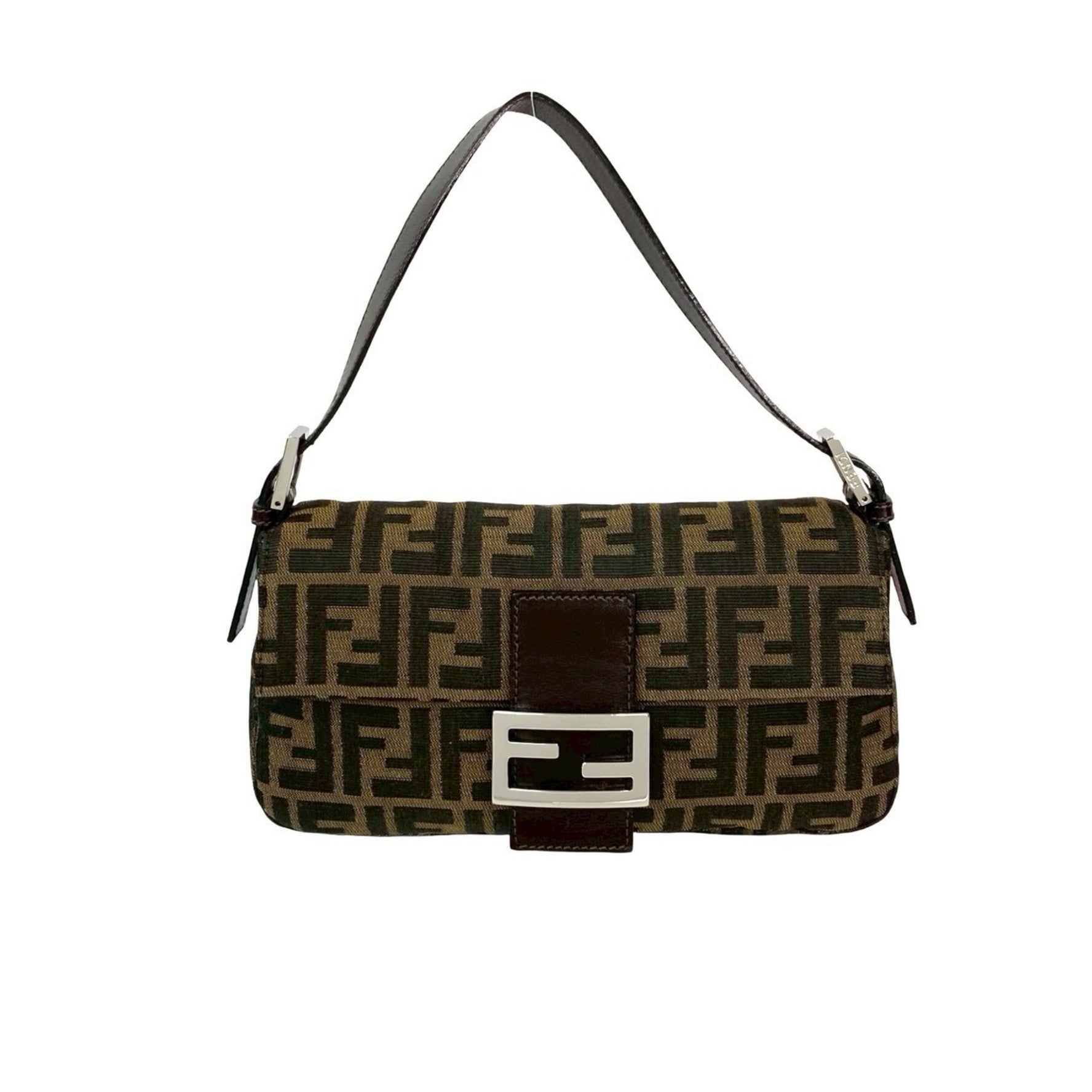 FENDI Mamma Bucket Zucca FF Pattern Canvas and Leather Semi-One Shoulder Bag Handbag Brown