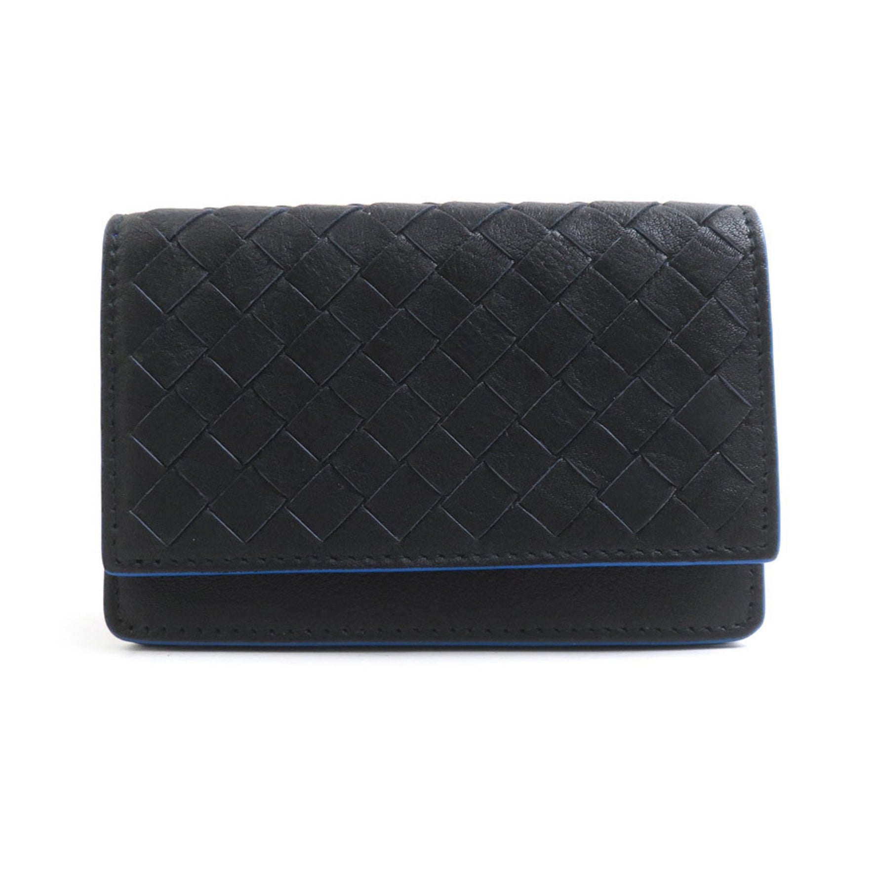 Bottega Veneta Business Card Holder/Card Case Intrecciato Leather Navy x Blue