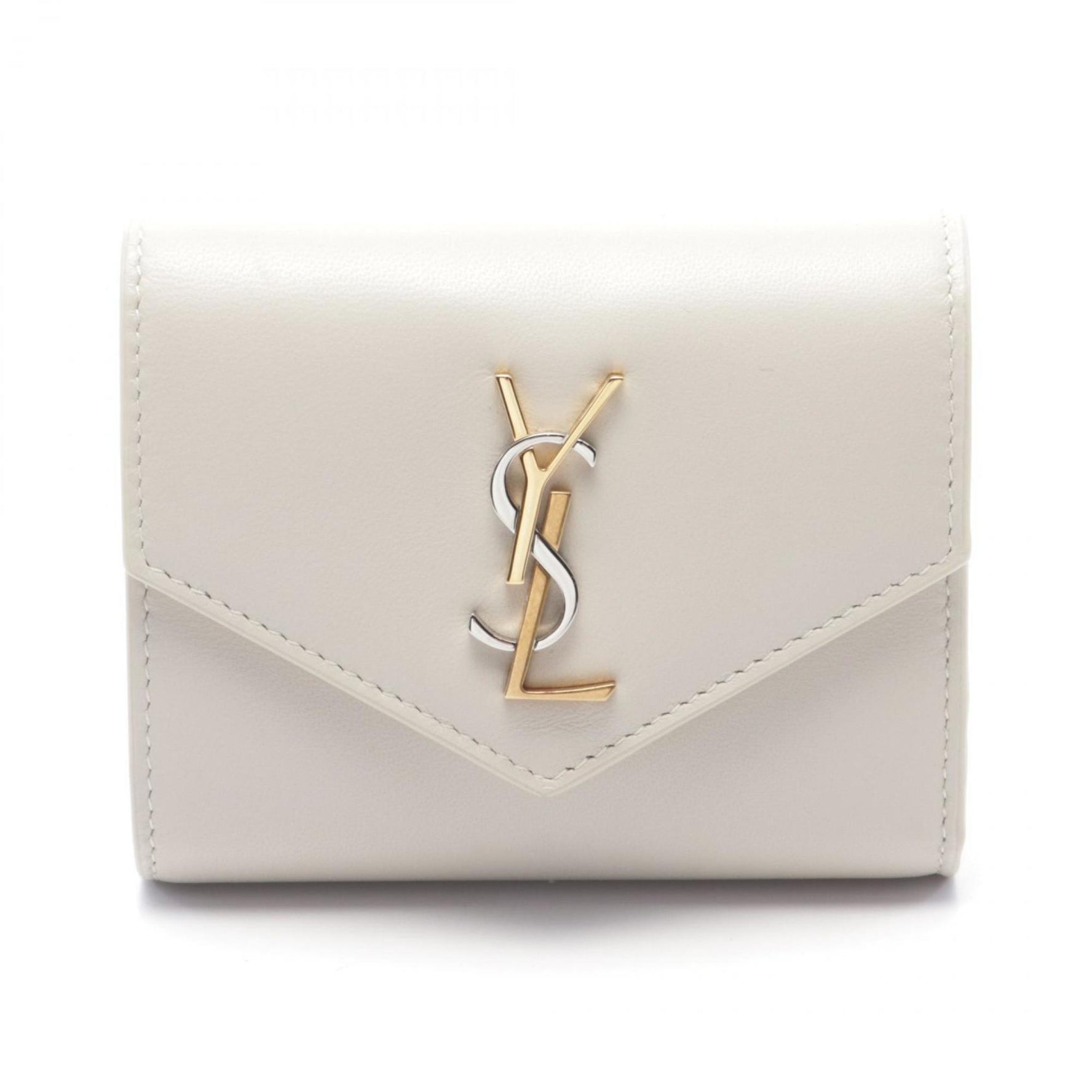 Saint Laurent Cassandra Multi-Fold Wallet, Tri-Fold Leather, Women's, Ivory, 742984AAB4K9290