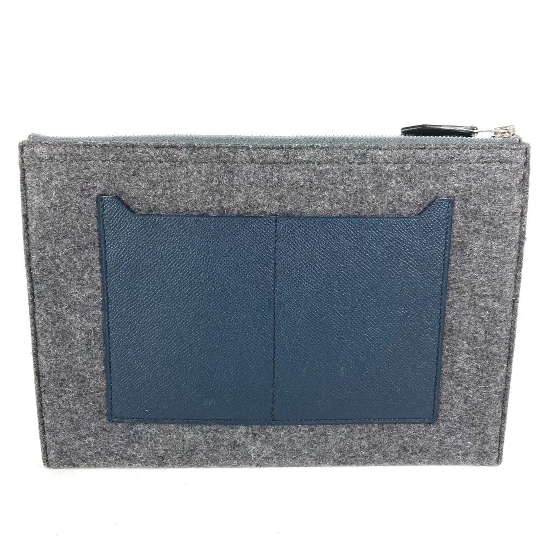 HERMES Toudou 29 Two-Tone Clutch Bag in Felt and Leather, Gray, Men's
