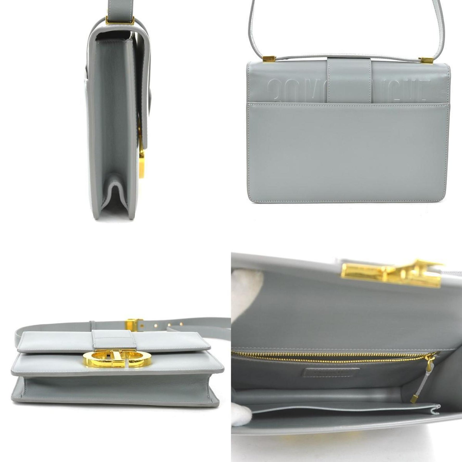Christian Dior Shoulder Bag 30 Montaigne Leather Grey Gold