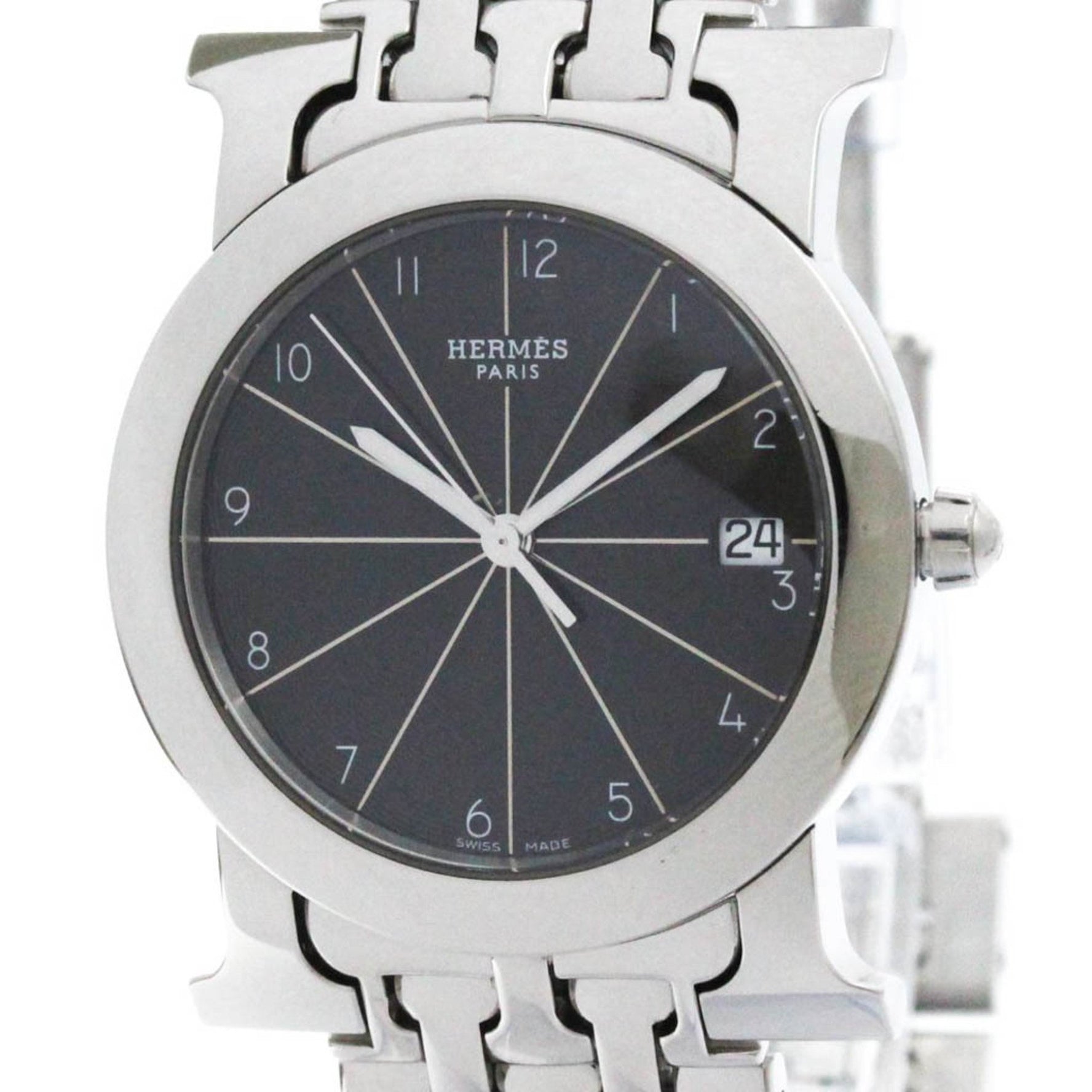 Polished HERMES H Watch Rond Steel Quartz Unisex Watch HR1.510 BF571222