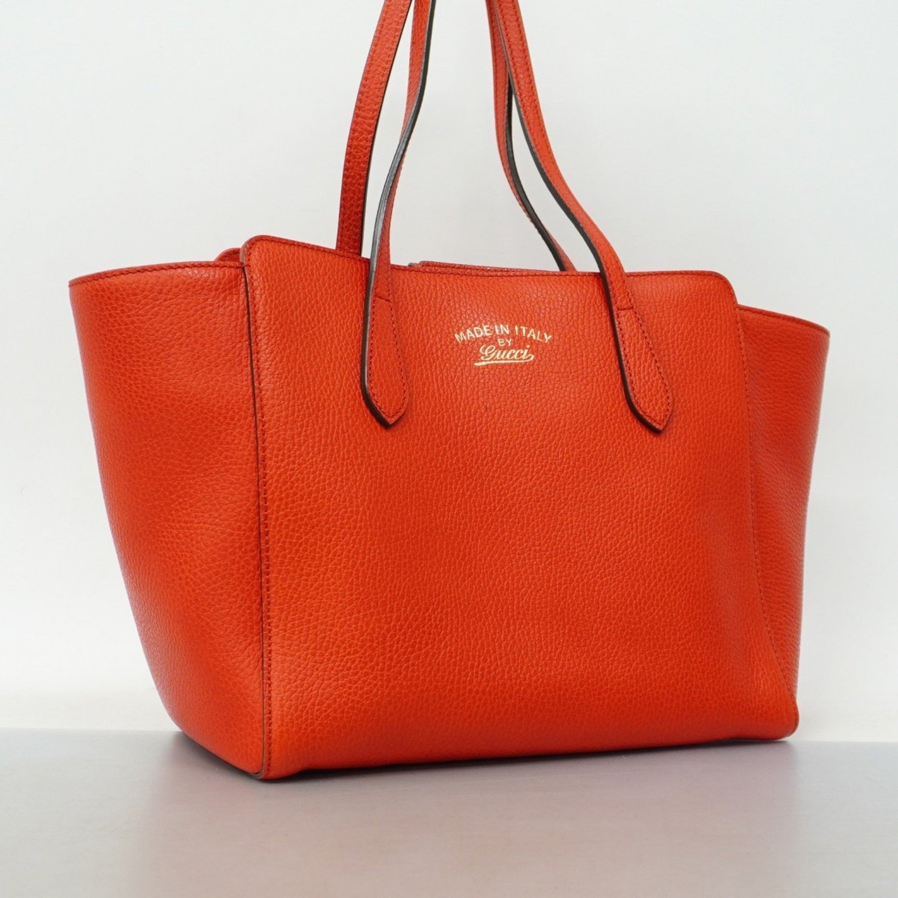 Gucci Swing Tote Bag Leather Red Champagne Women's