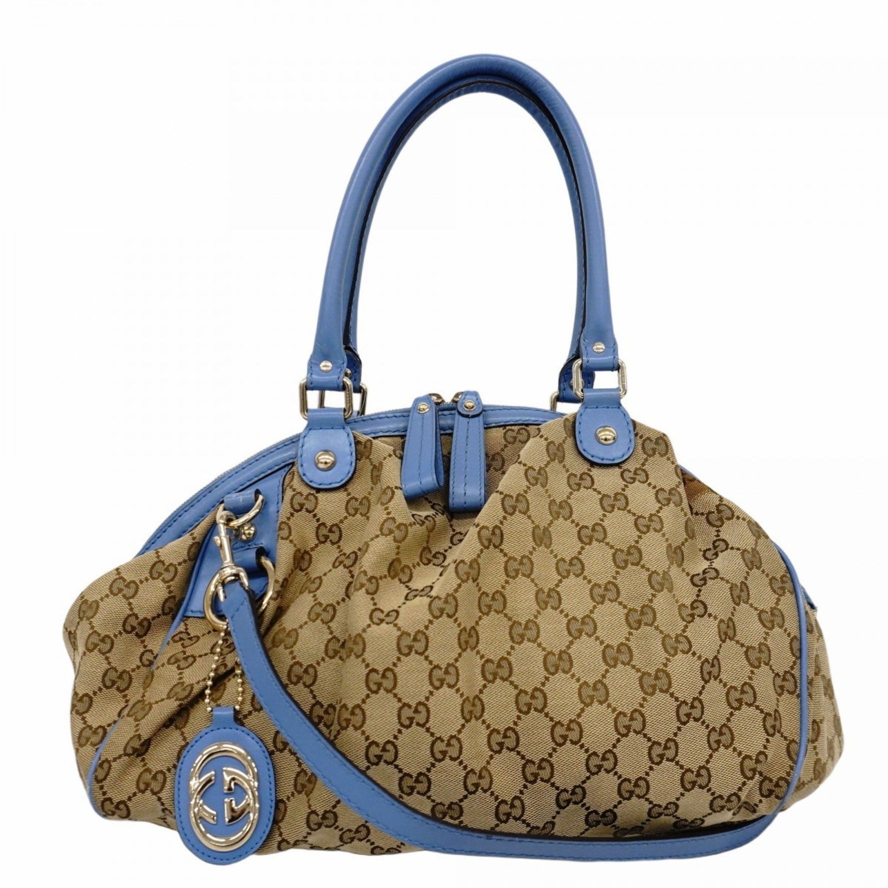 Gucci GG Canvas Handbag Brown Blue Champagne Women's