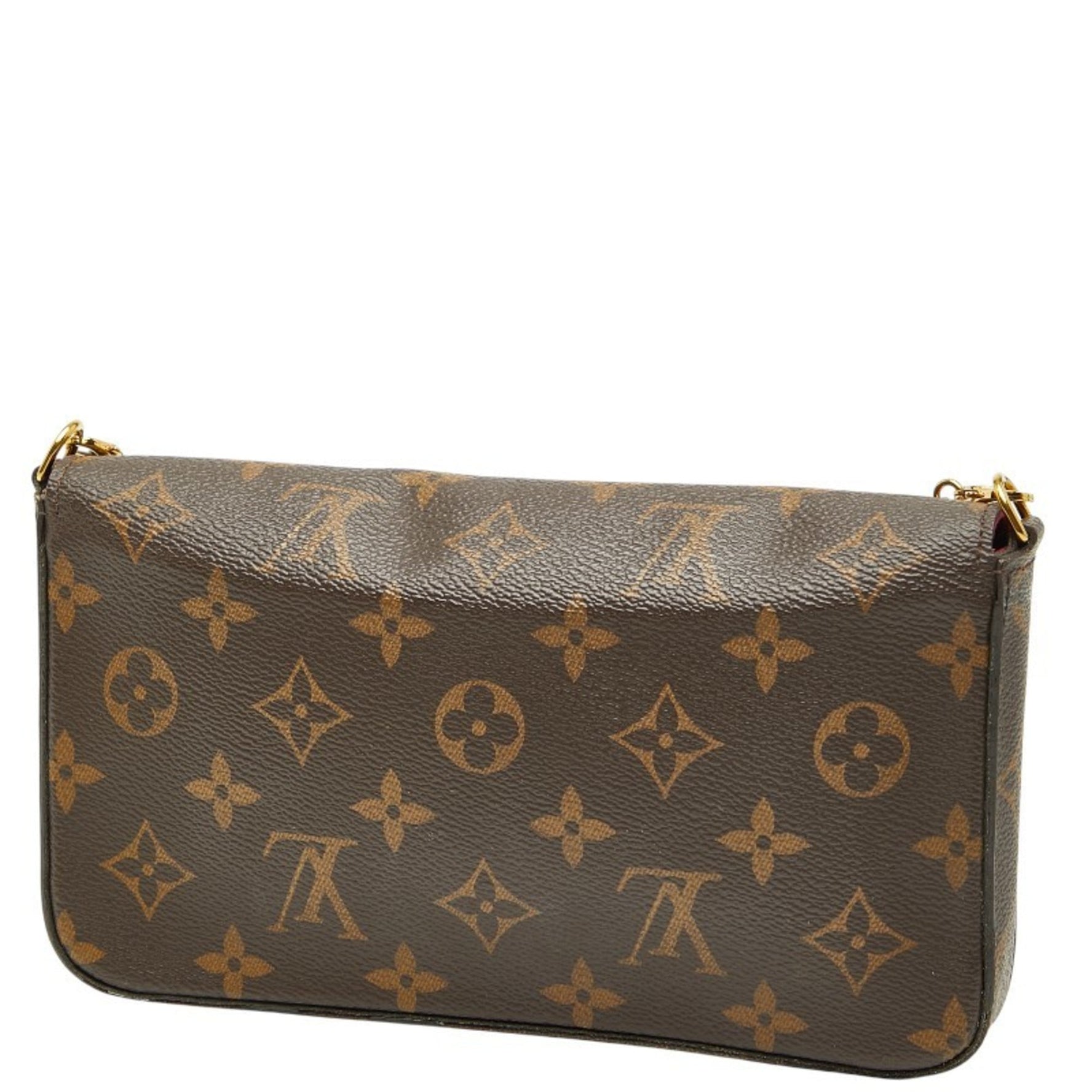 Louis Vuitton Monogram Pochette Felicie Chain Shoulder Bag/Clutch Bag Brown Fuchsia Leather LOUIS VUITTON