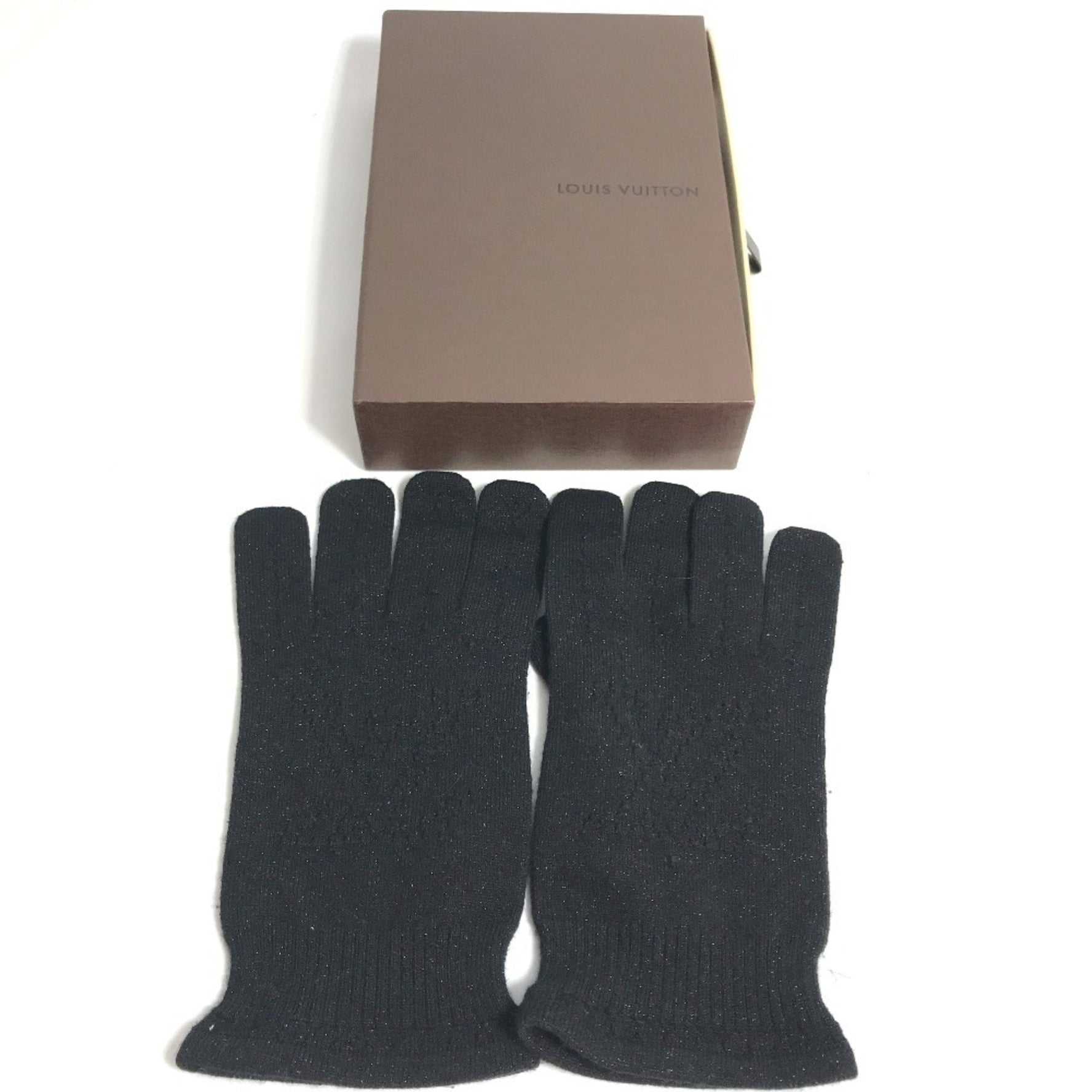 LOUIS VUITTON Louis Vuitton Knit Monogram Lamé Gloves Cashmere/Silk Women's Black