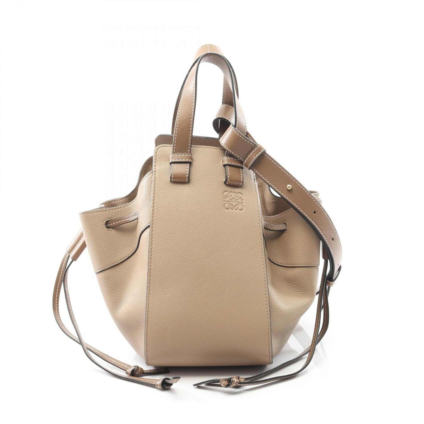 LOEWE Hammock Drawstring Bag, Small Handbag, Leather, Beige, Brown