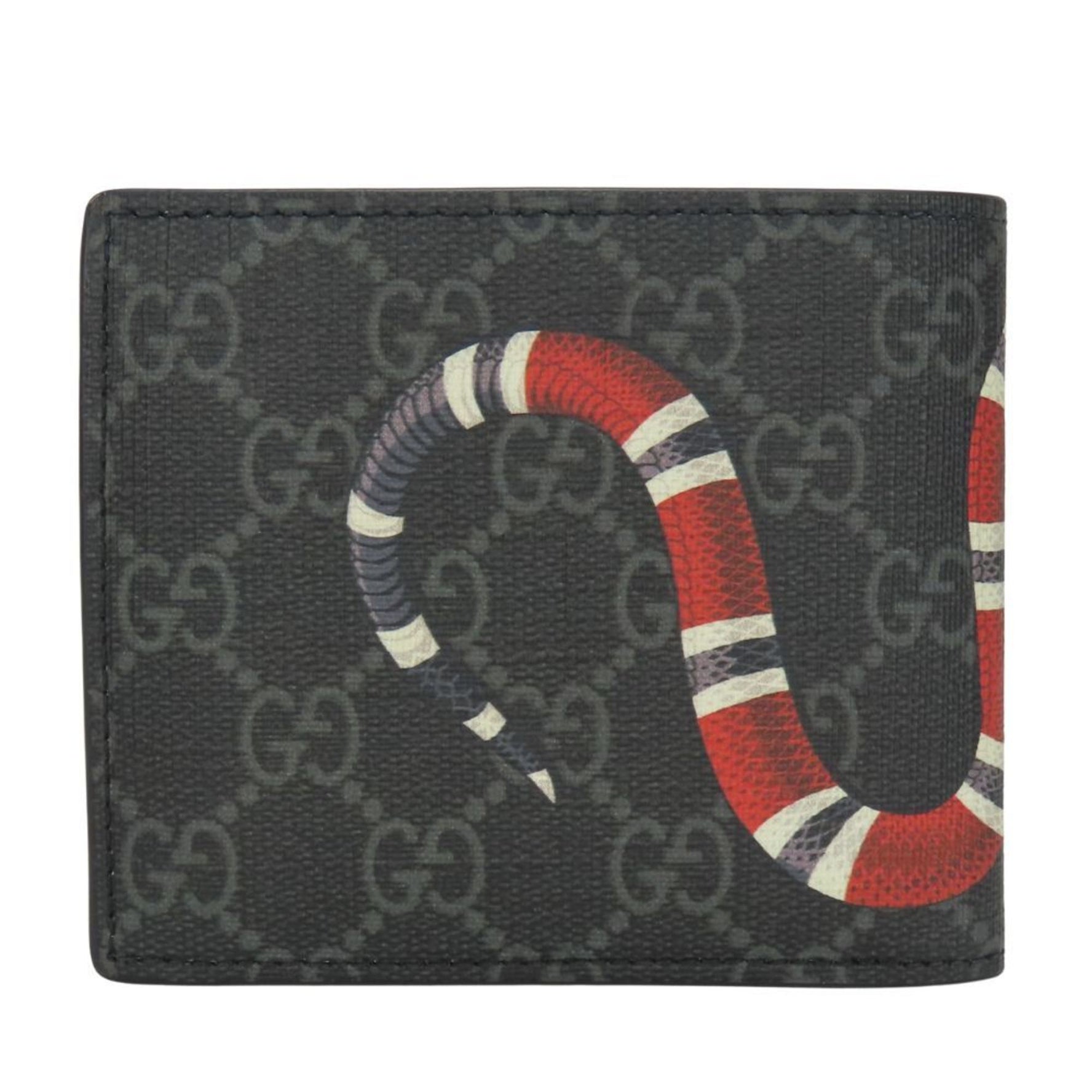 Gucci Bifold Wallet Kingsnake Print GG Supreme Canvas Black Red
