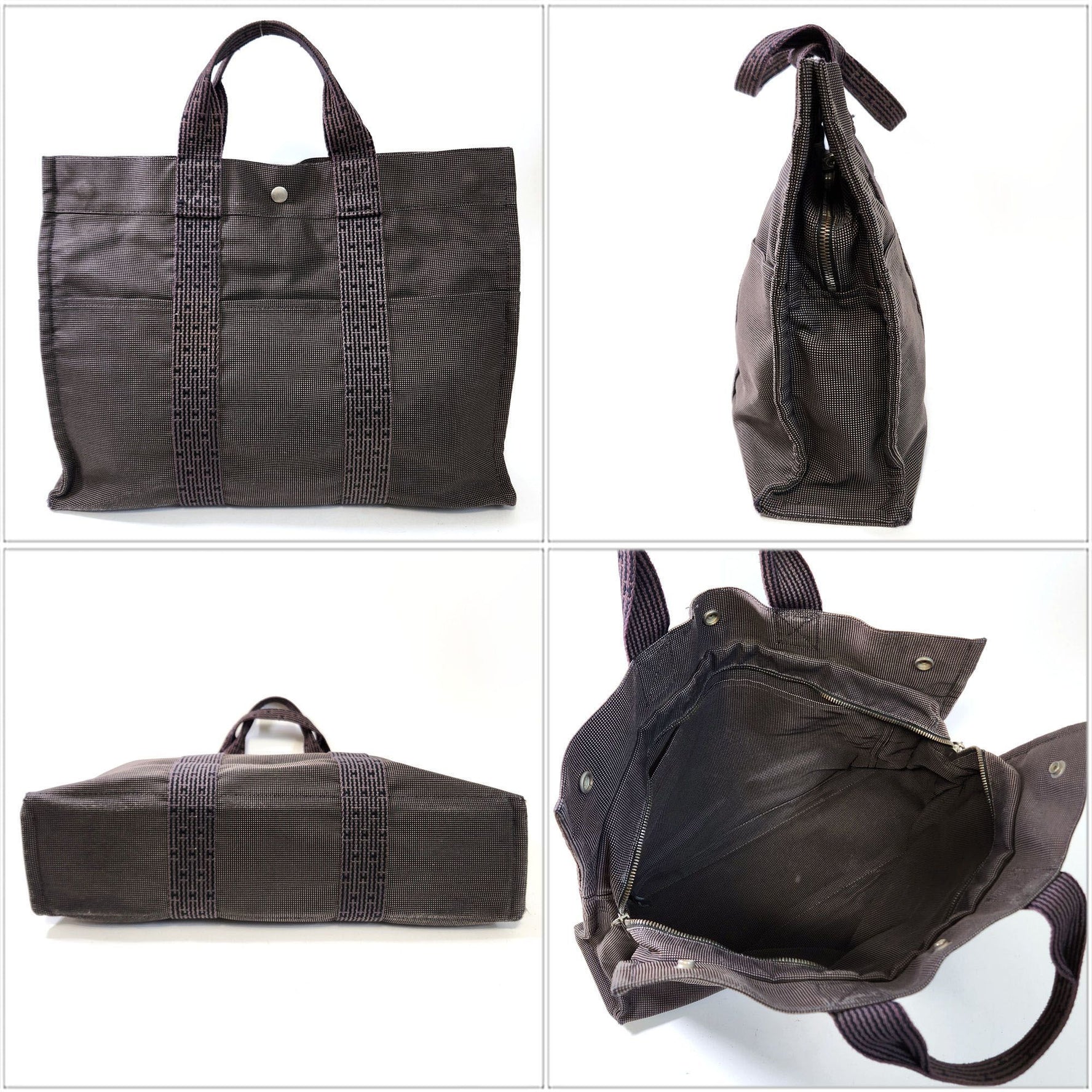 Hermes Air Line Tote Bag MM Canvas Grey Men's Handbag Backpack