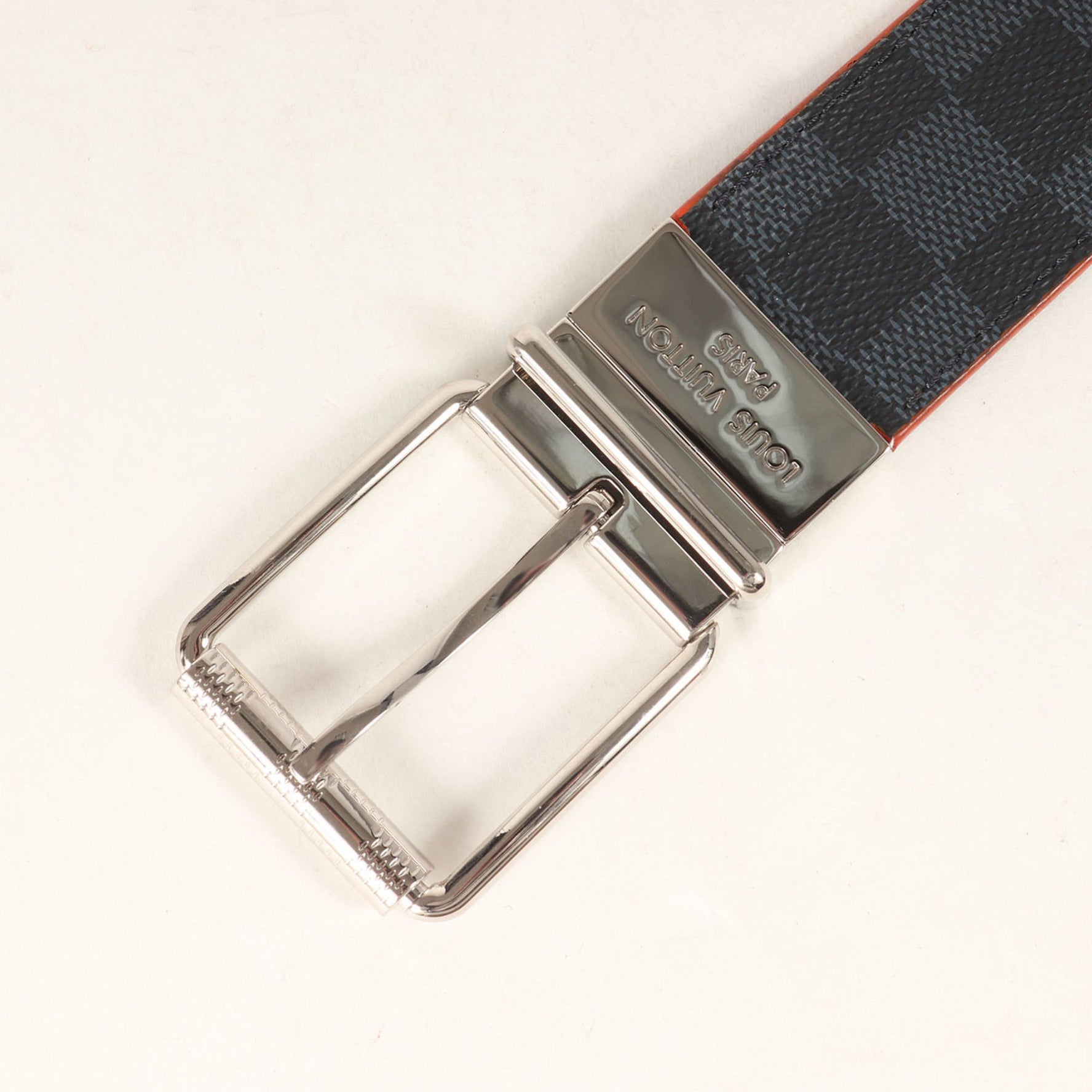 Louis Vuitton Belt Size: 95/38 Santur Damier Cobalt Reversible Navy Orange