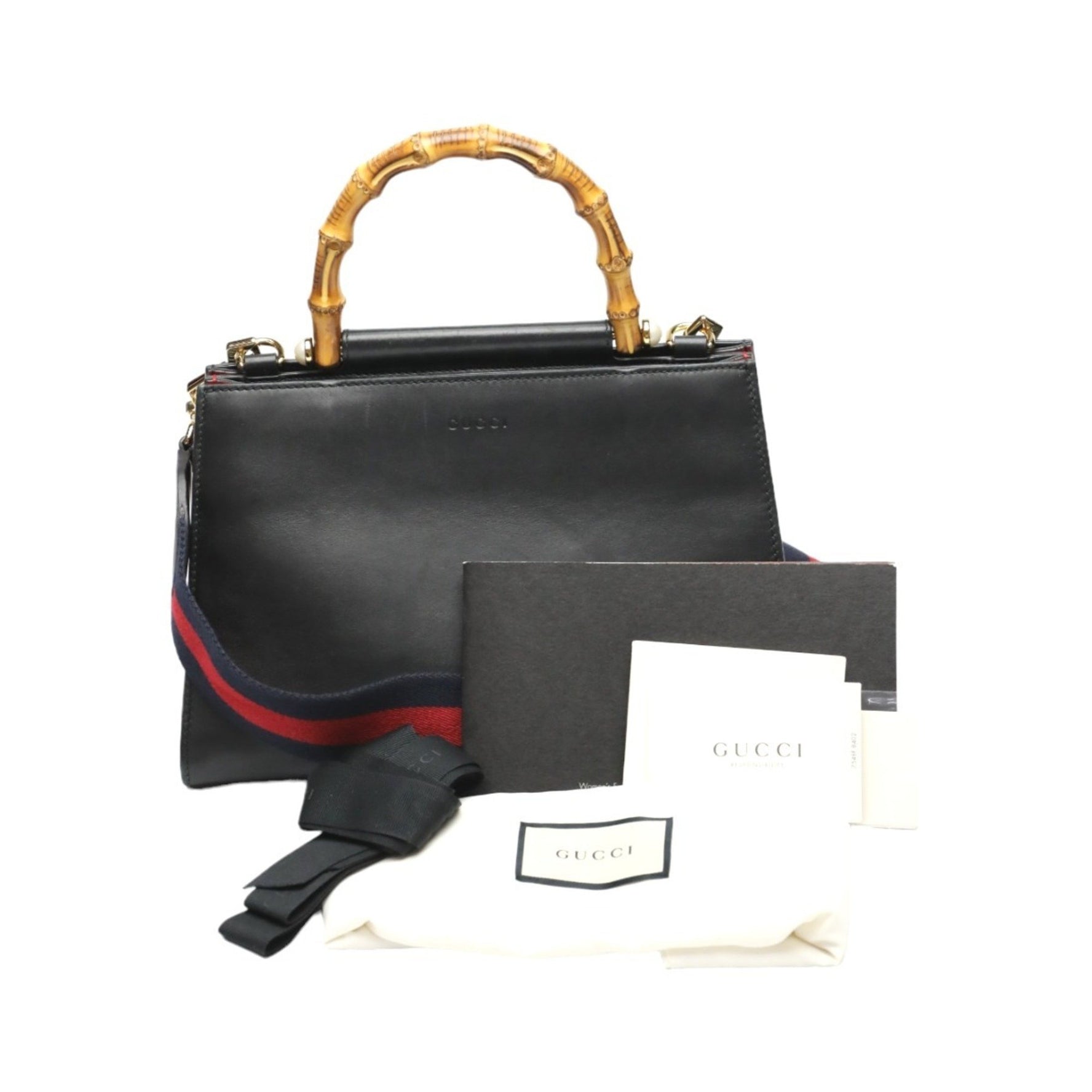 GUCCI Handbag Bamboo Leather Bag