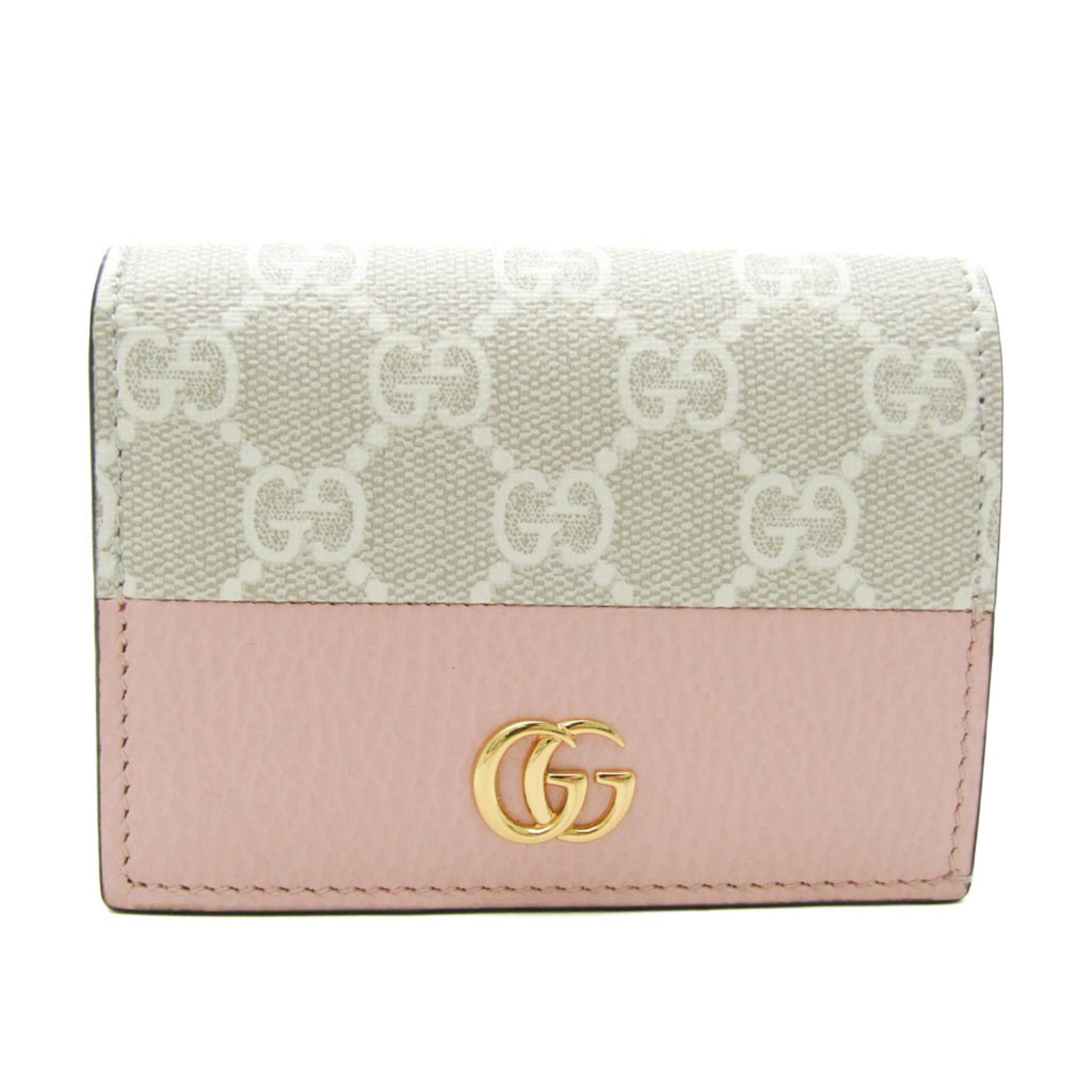 Gucci GG Supreme Double G Card Case Wallet Women's GG Supreme,Leather Wallet (bi-fold) Light Beige,Pink