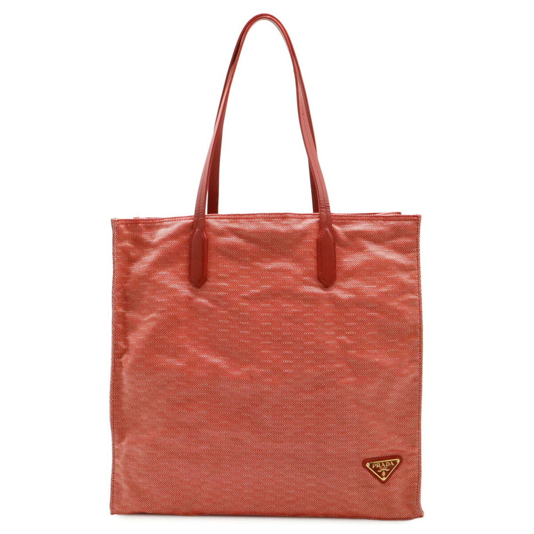 PRADA TESSUTO STUOIA Triangle Tote Bag Shoulder Canvas Leather ROSSO Red