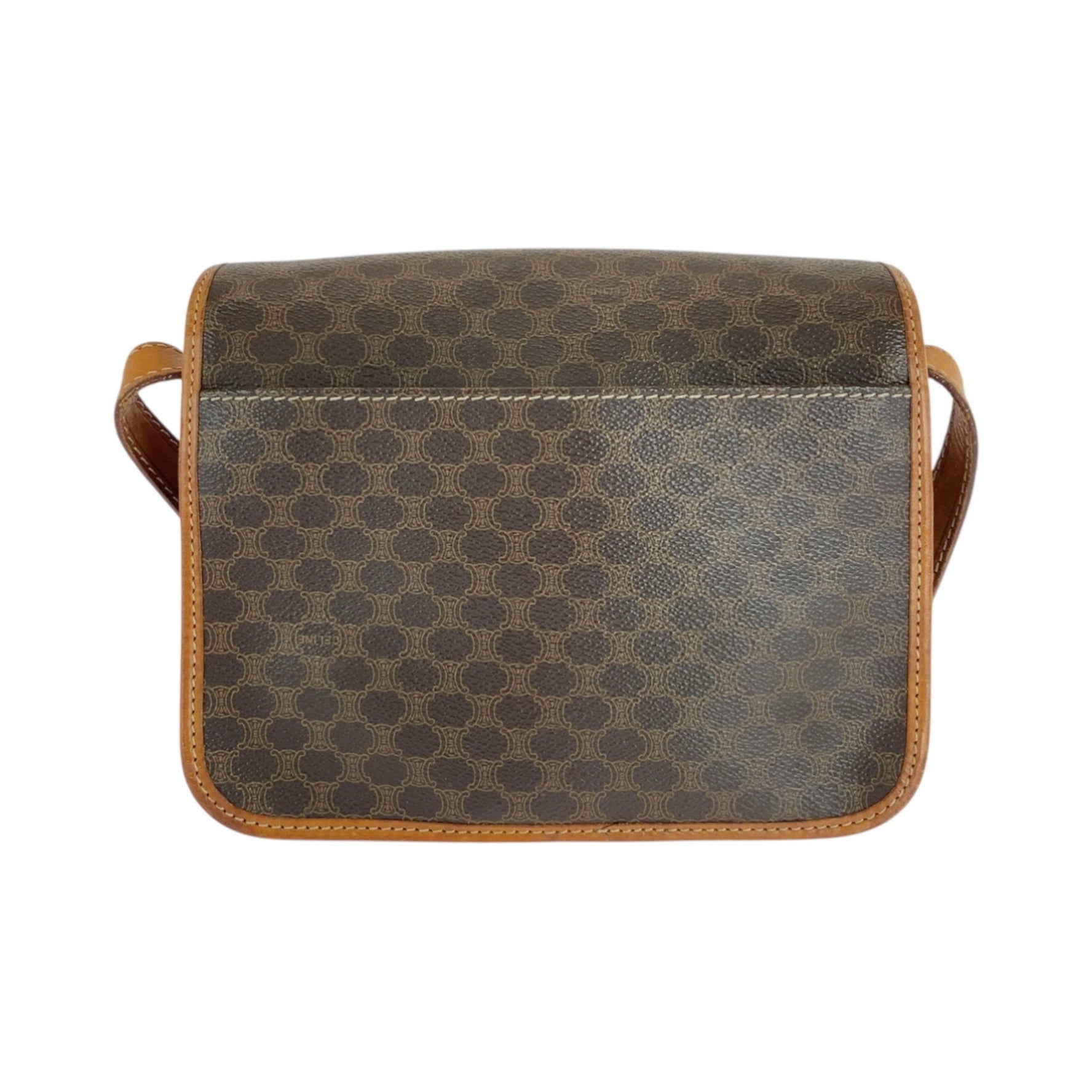 CELINE Vintage Macadam Pattern Circle Logo Gold Hardware Shoulder Bag Pochette