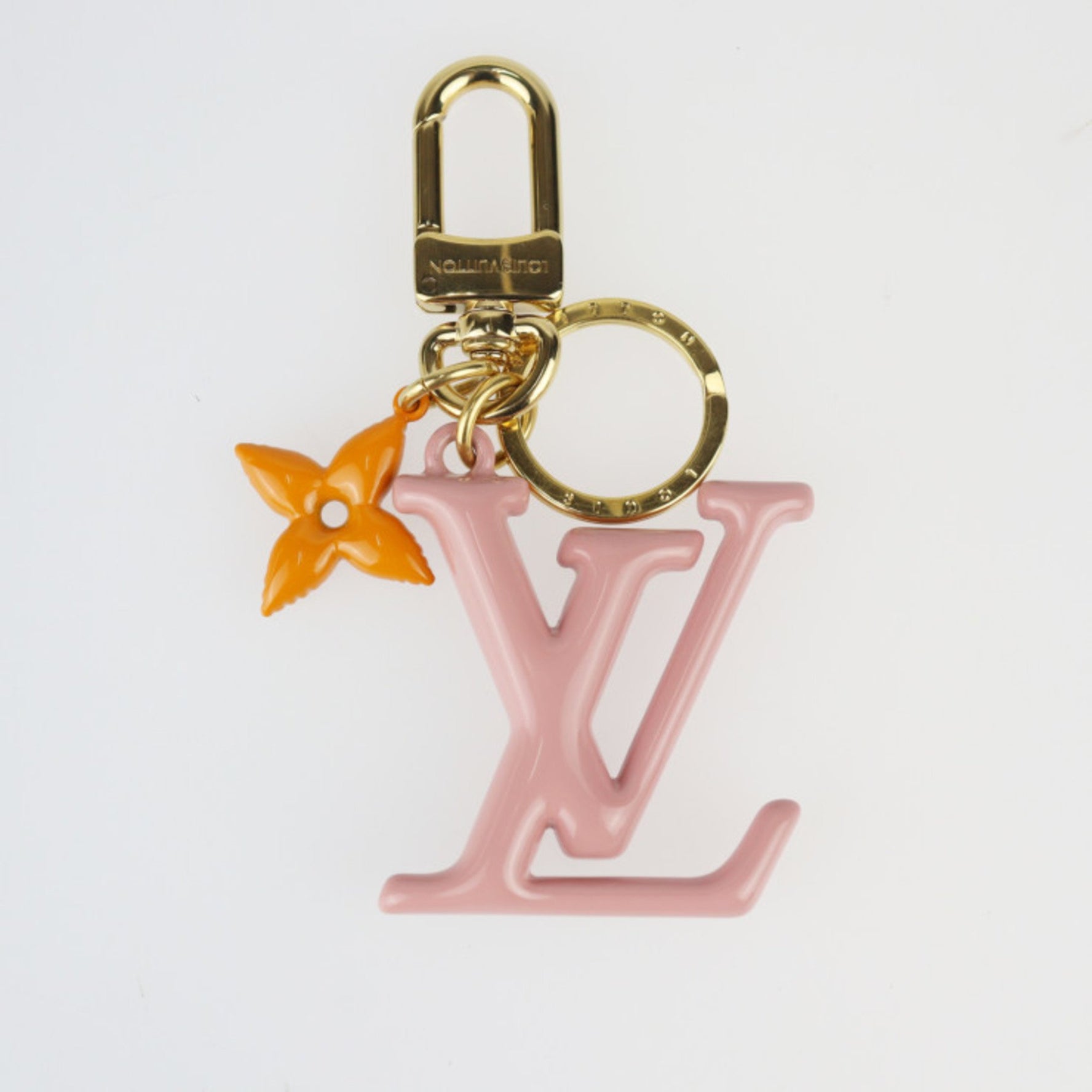 Louis Vuitton LV Pop Flower Keychain Metal Gold Pink Orange Key Ring Bag Charm
