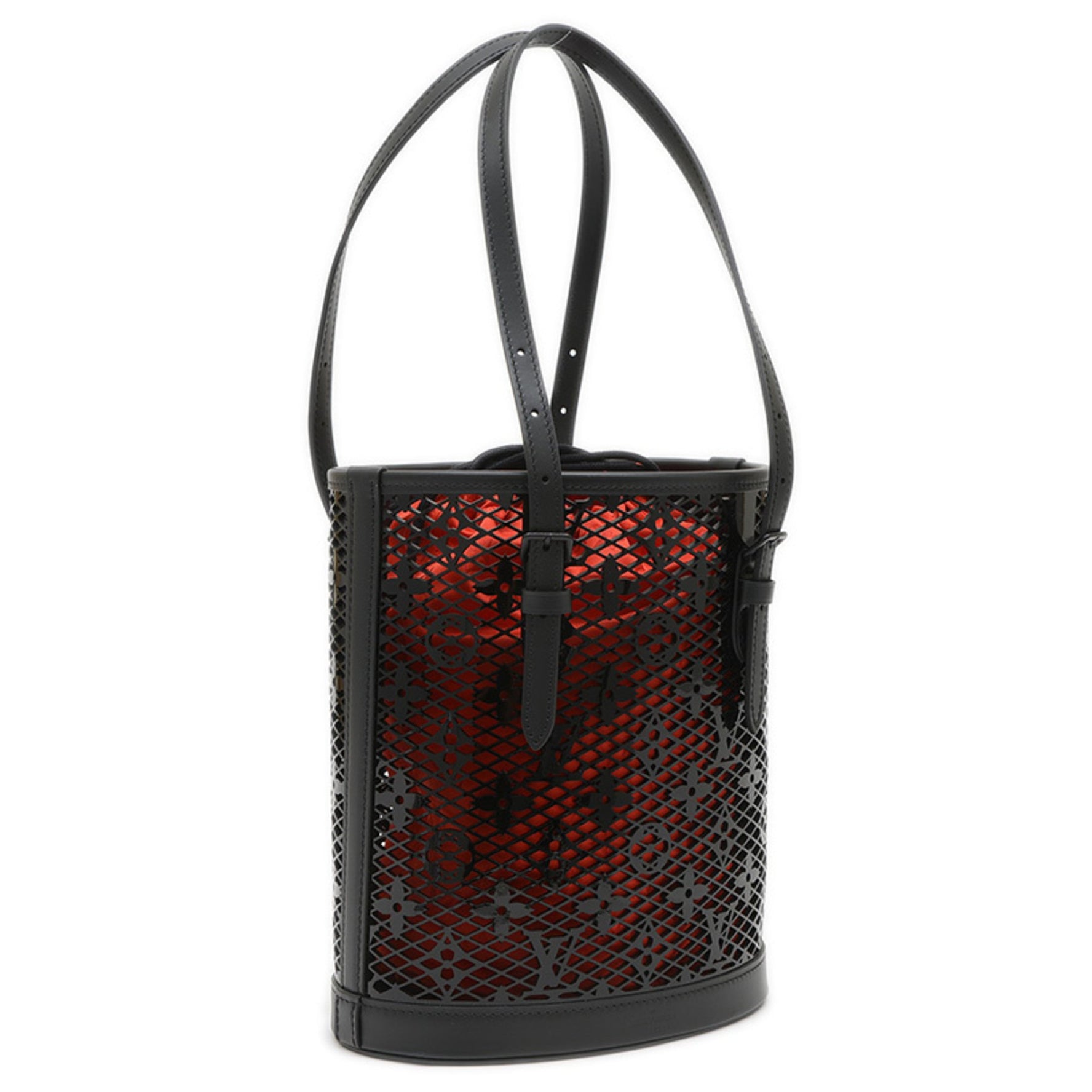 Louis Vuitton Monogram Lace Bucket PM Handbag in Black and Red Patent Leather