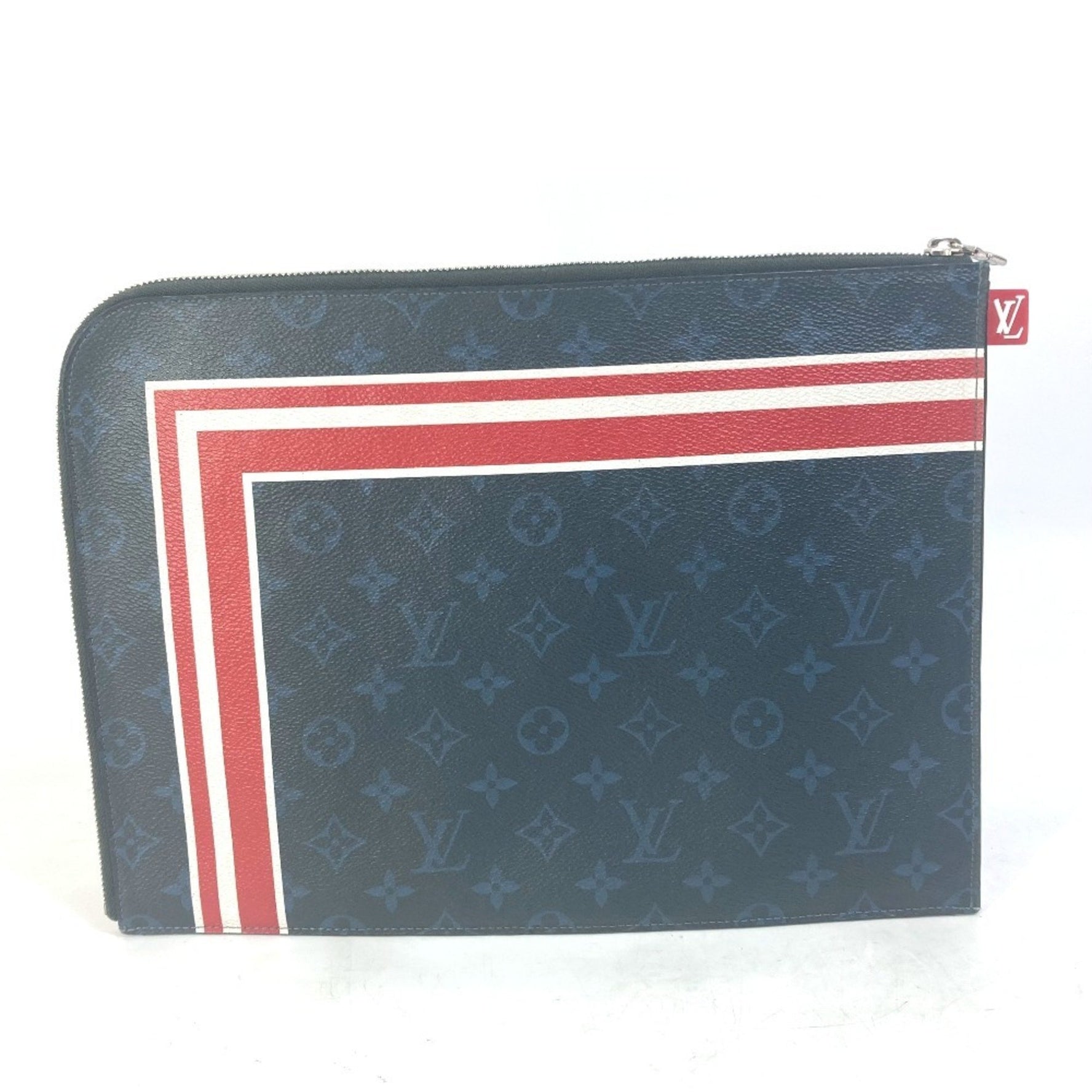 LOUIS VUITTON M61679 Monogram Cobalt Pochette Jour GM Striped Canvas Pouch Clutch Bag, Navy