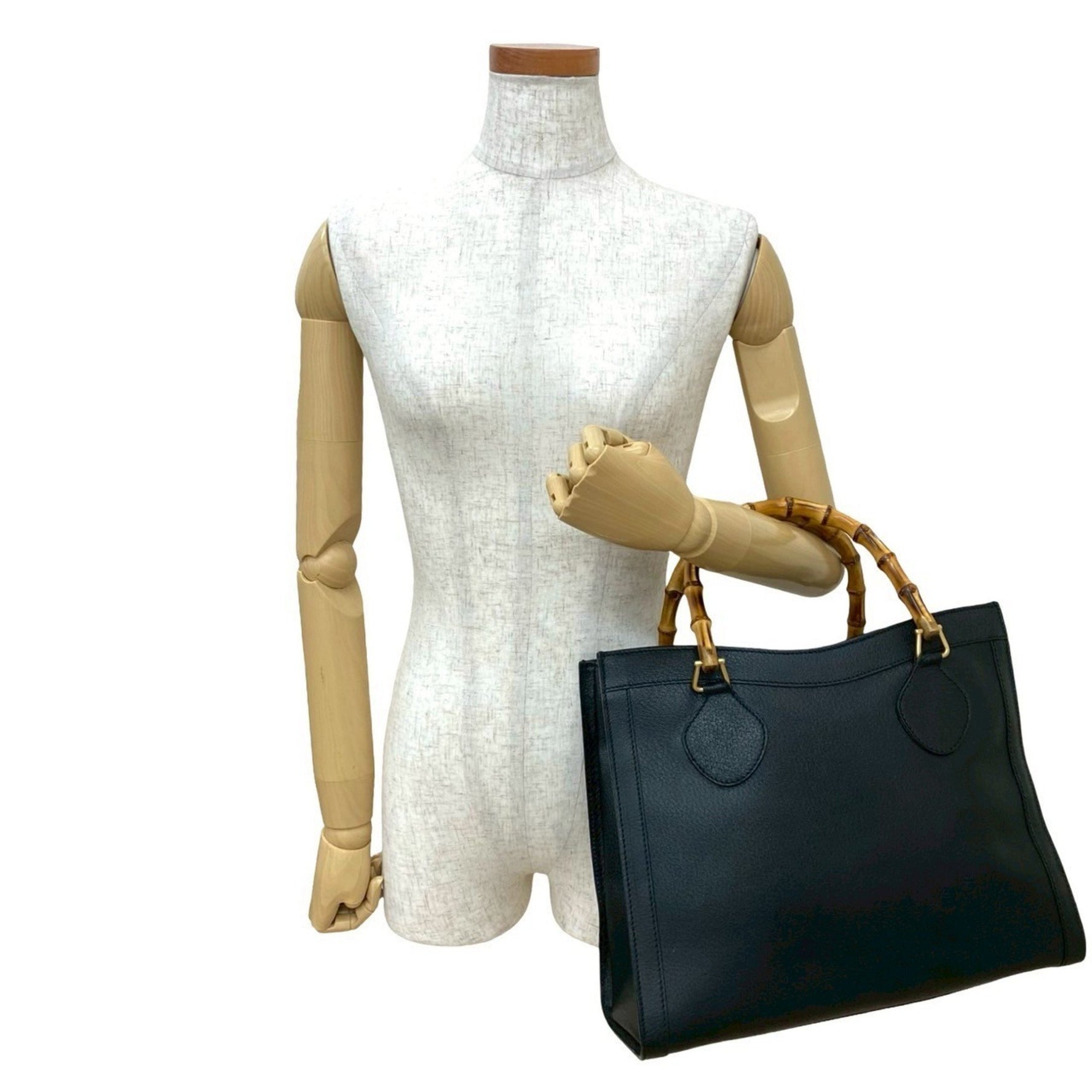 GUCCI Old Vintage Bamboo Leather Handbag Tote Bag