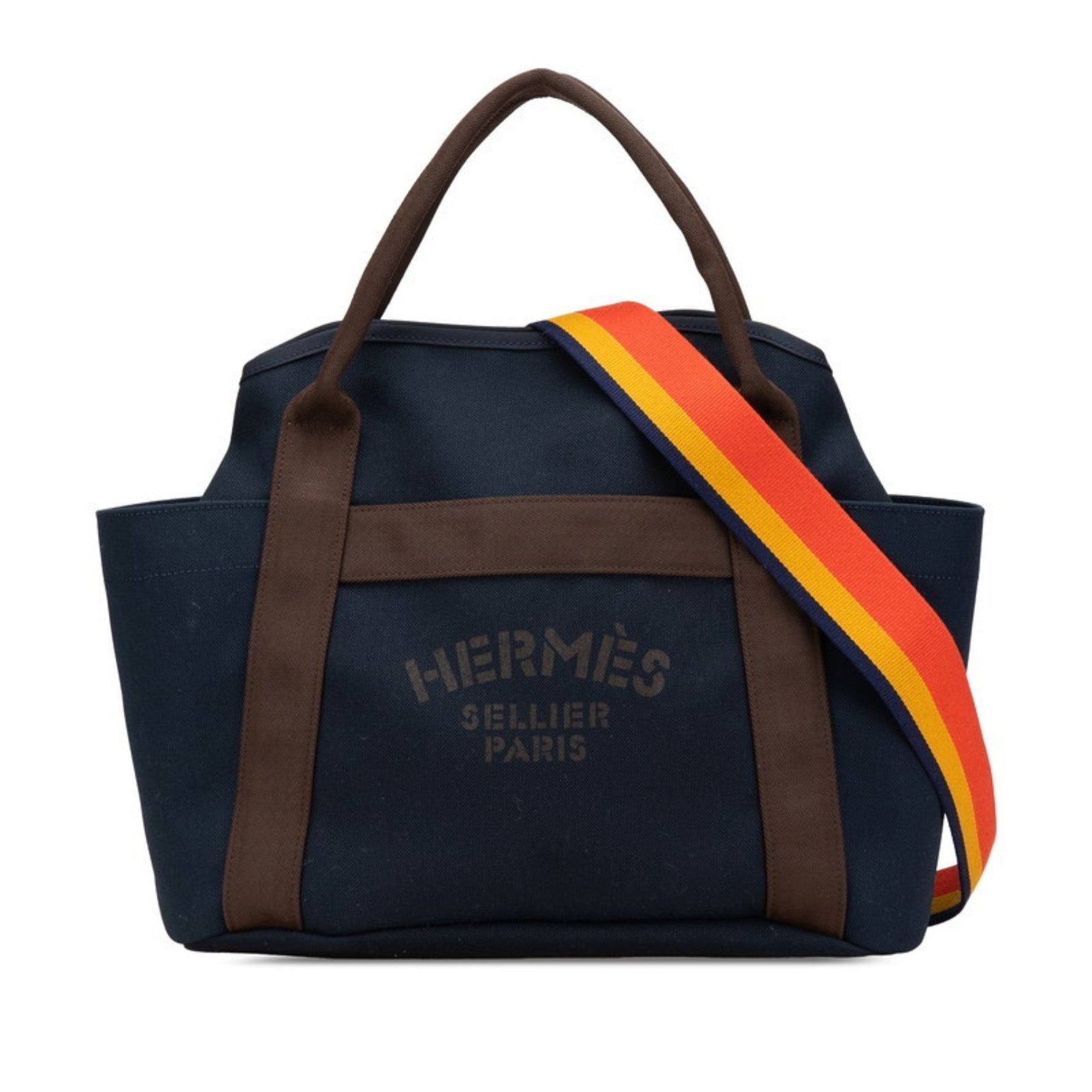 Hermes Hermès Sac de Pansage Groom handbag/shoulder bag, navy, brown, orange canvas