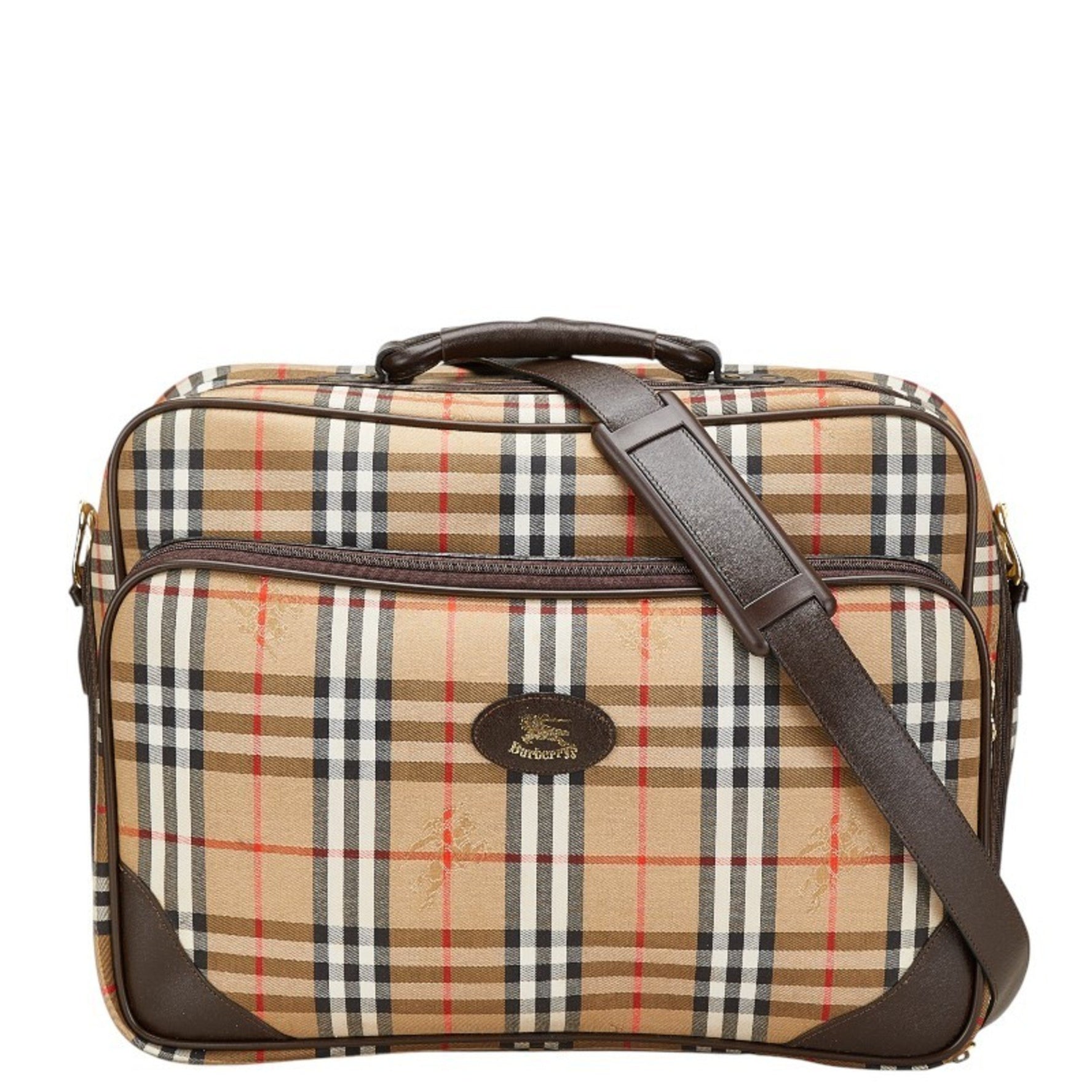 Burberry Nova Check Shadow Horse Boston/Shoulder Bag, Beige/Brown Canvas/Leather