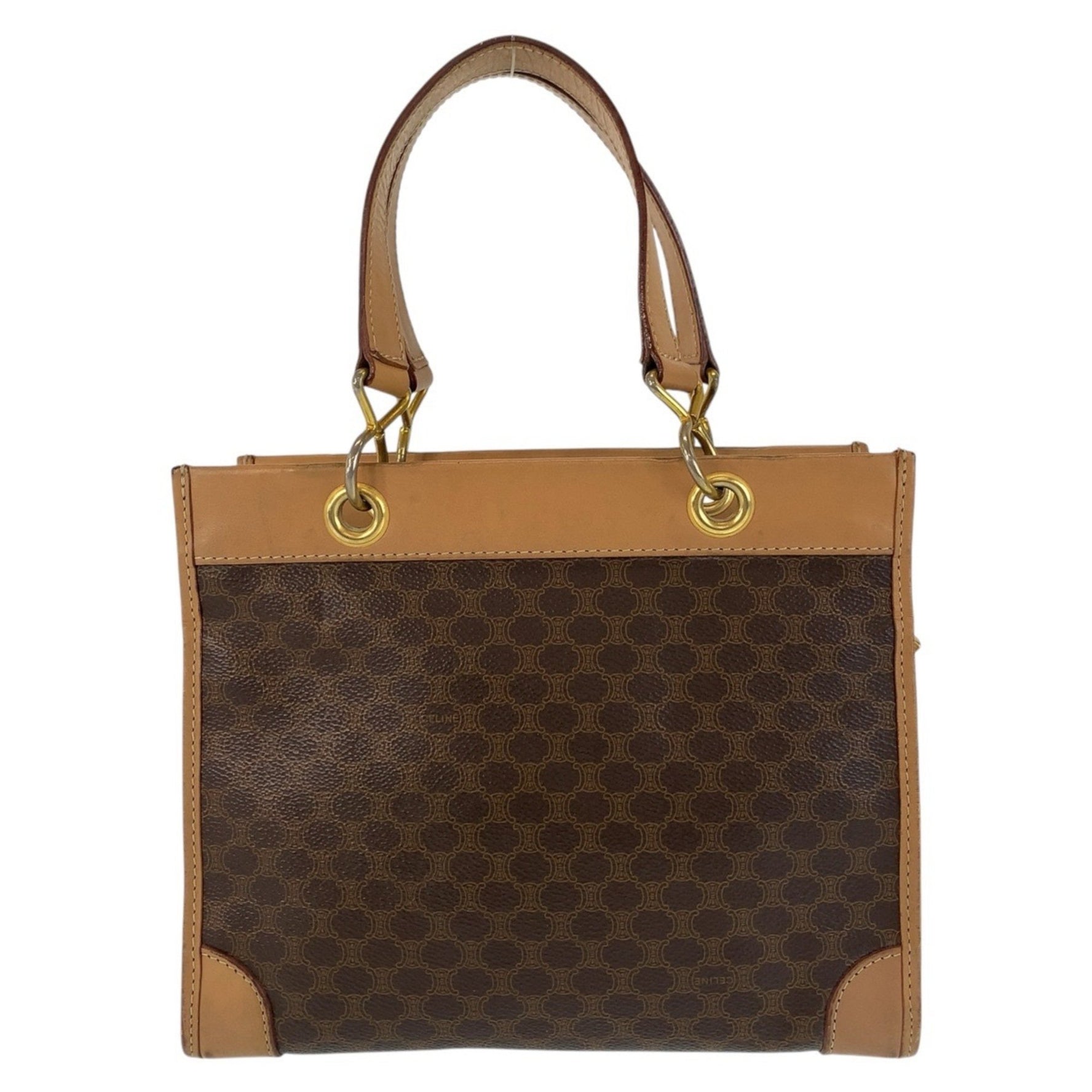 CELINE Vintage Macadam Brown Gold Hardware Leather Handbag Tote Bag for Women