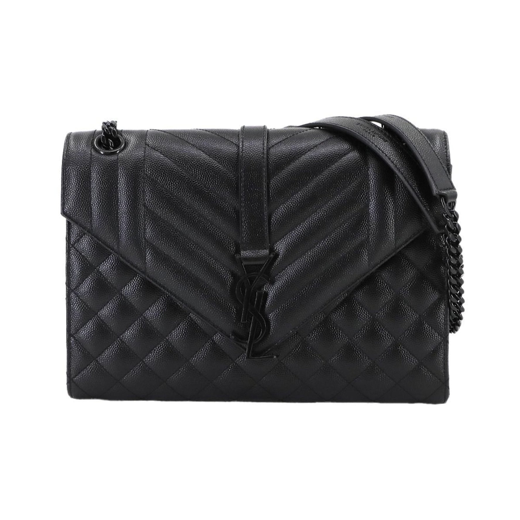 Saint Laurent Envelope Medium Chain Shoulder Bag in Leather Noir