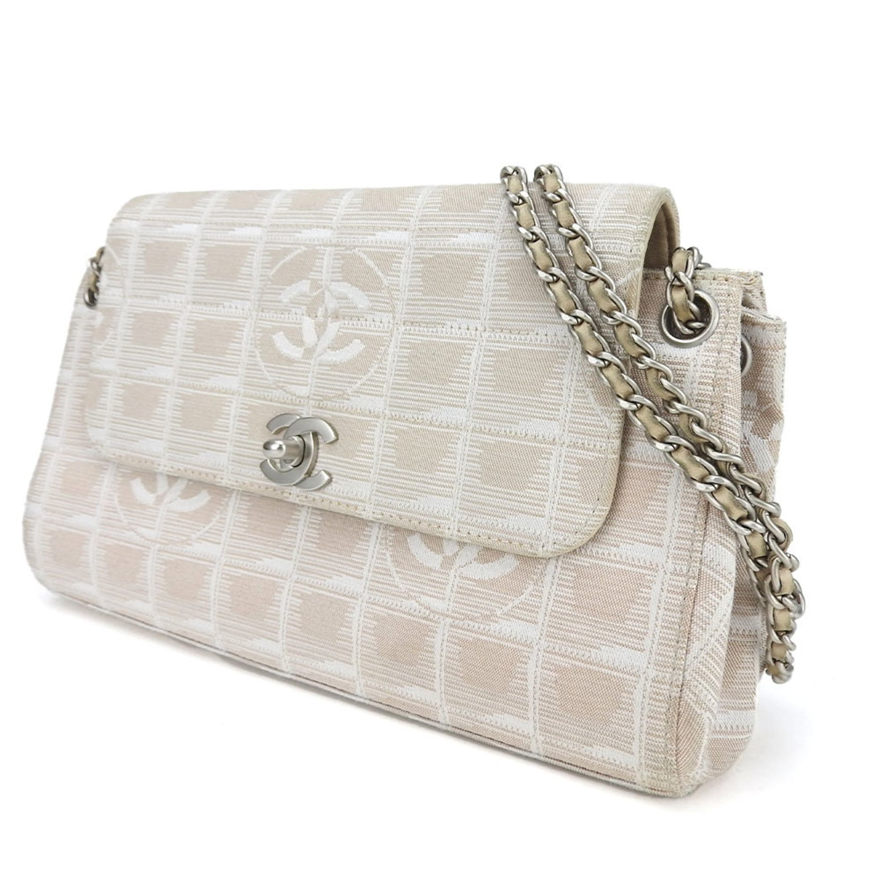 CHANEL Shoulder Bag New Line Nylon Pink Beige Chain No. 7 Women's