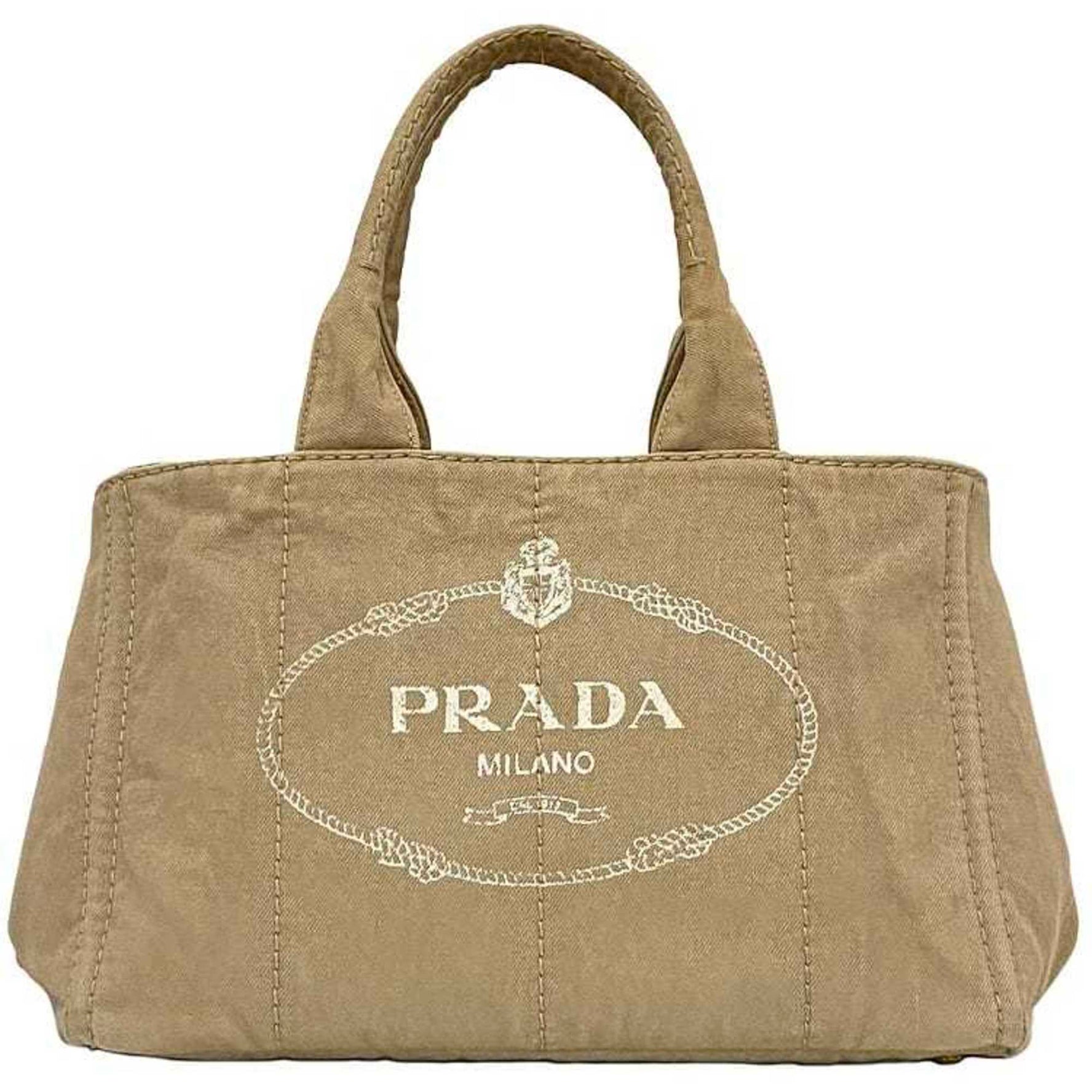 Prada Tote Bag Canapa f-22452 Beige B1872B Canvas 197 PRADA Stitch Women's Men's A4 Handbag