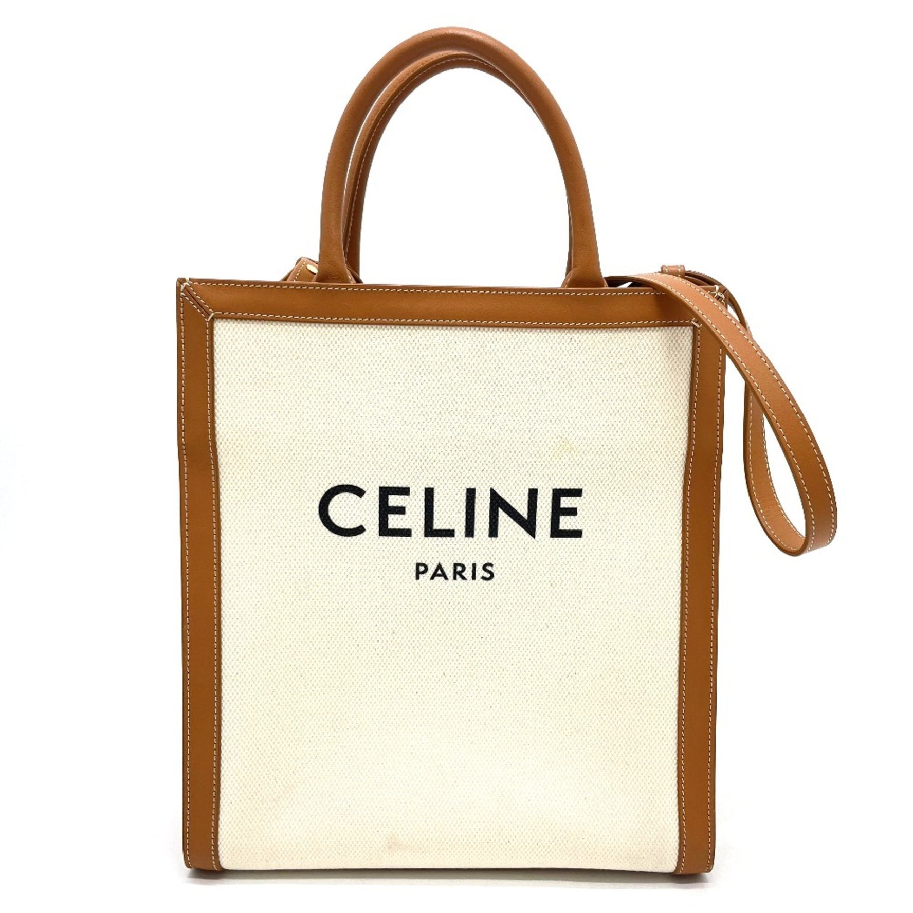 CELINE Vertical Cabas Bag Tote Bag Shoulder Bag Natural x tongue