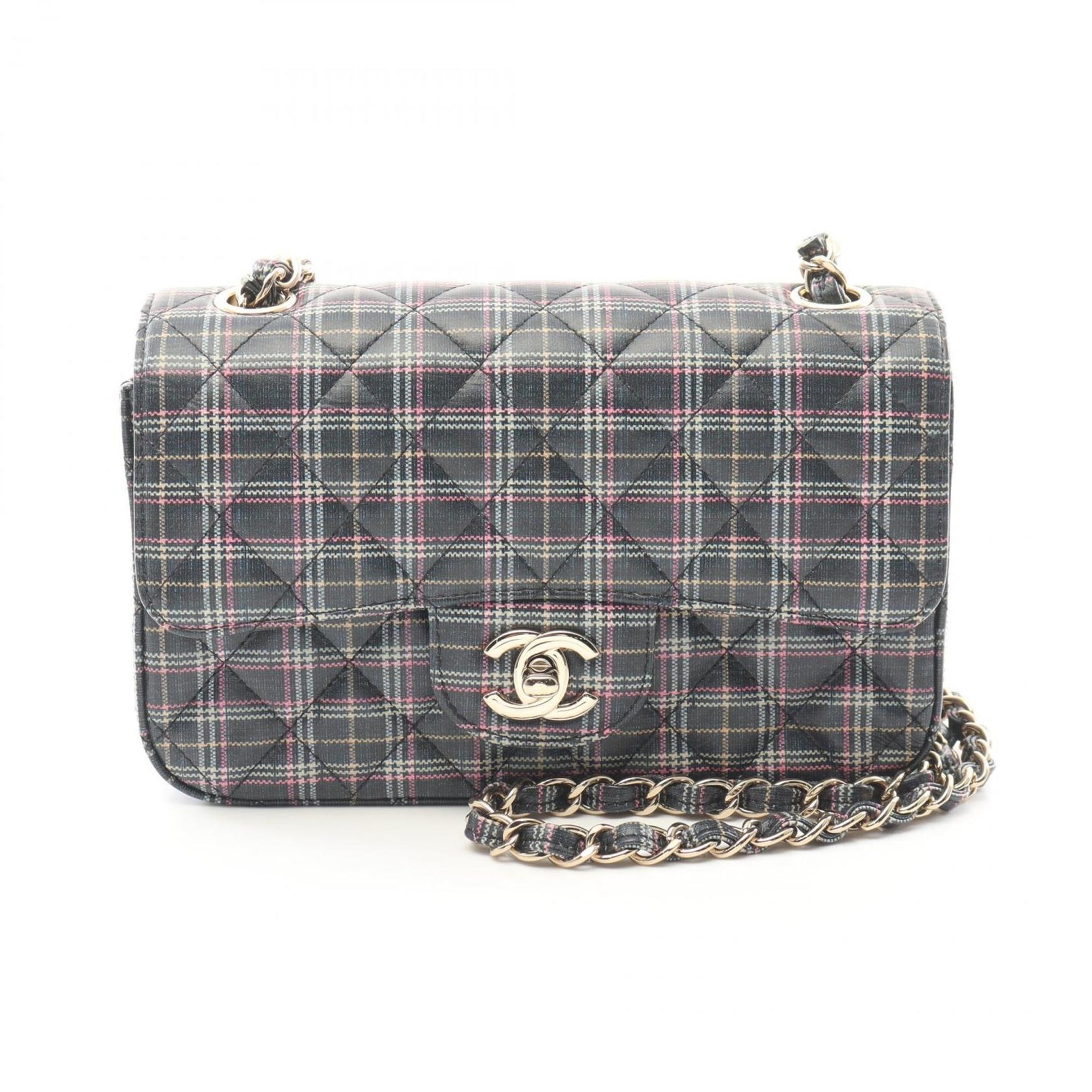 CHANEL Mini Matelasse Shoulder Bag Leather Navy Multicolor