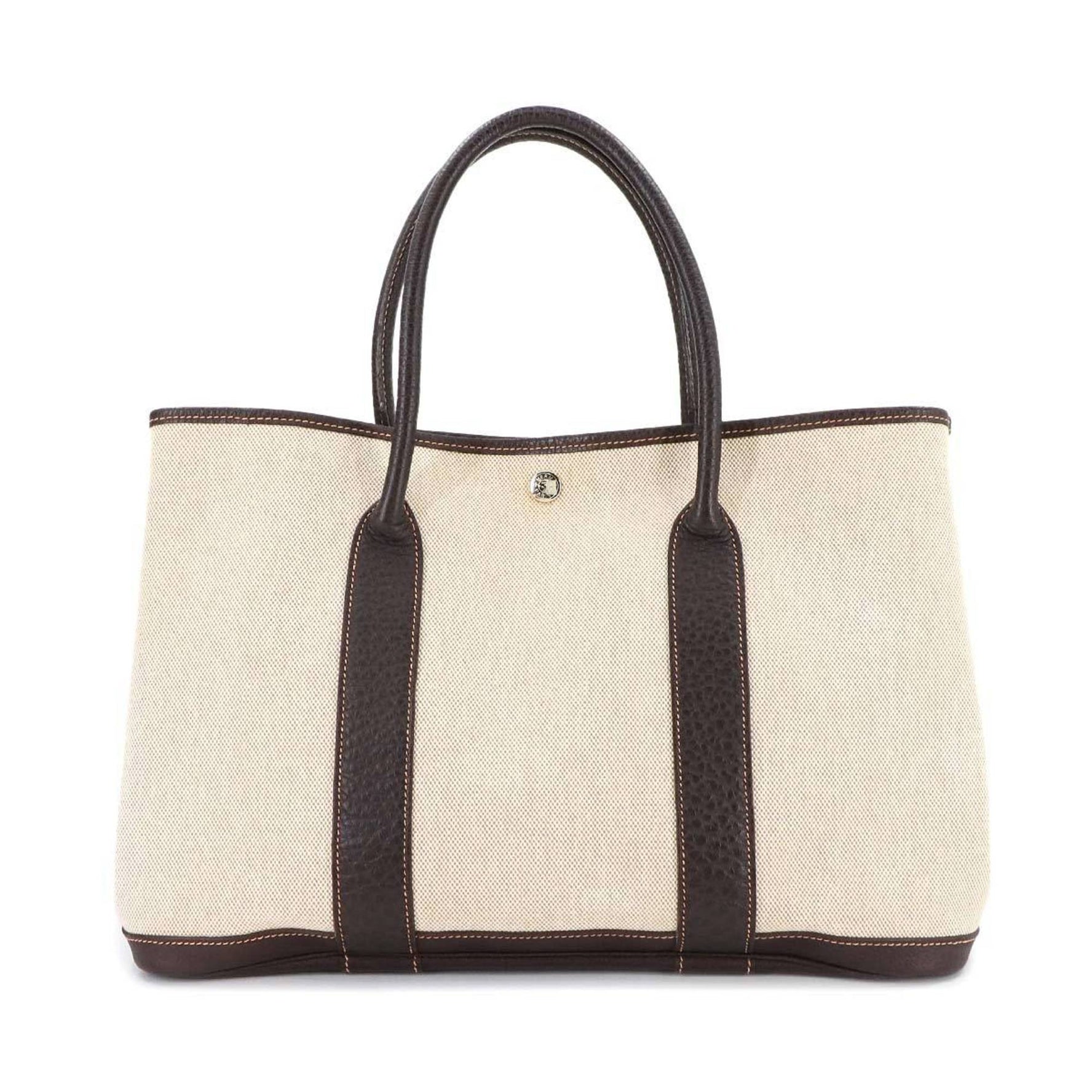 Hermes Hermès Garden Party PM Tote Bag, Toile H Leather, Natural Maroon, Stamp