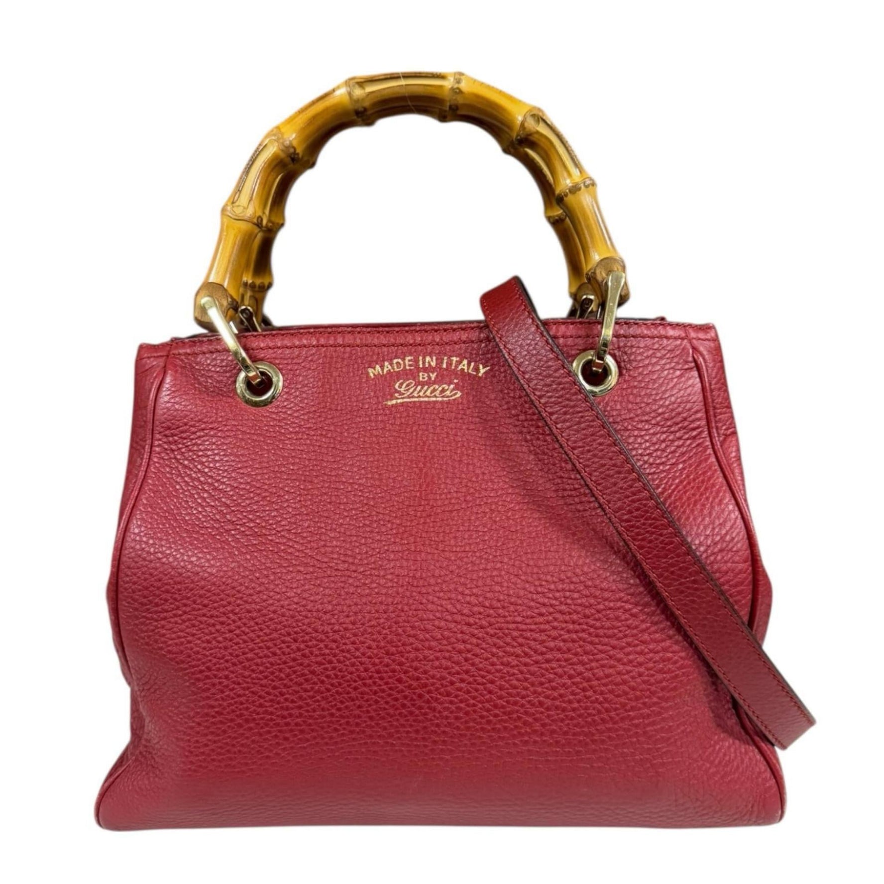 Gucci Bamboo Shoulder Bag Leather Red