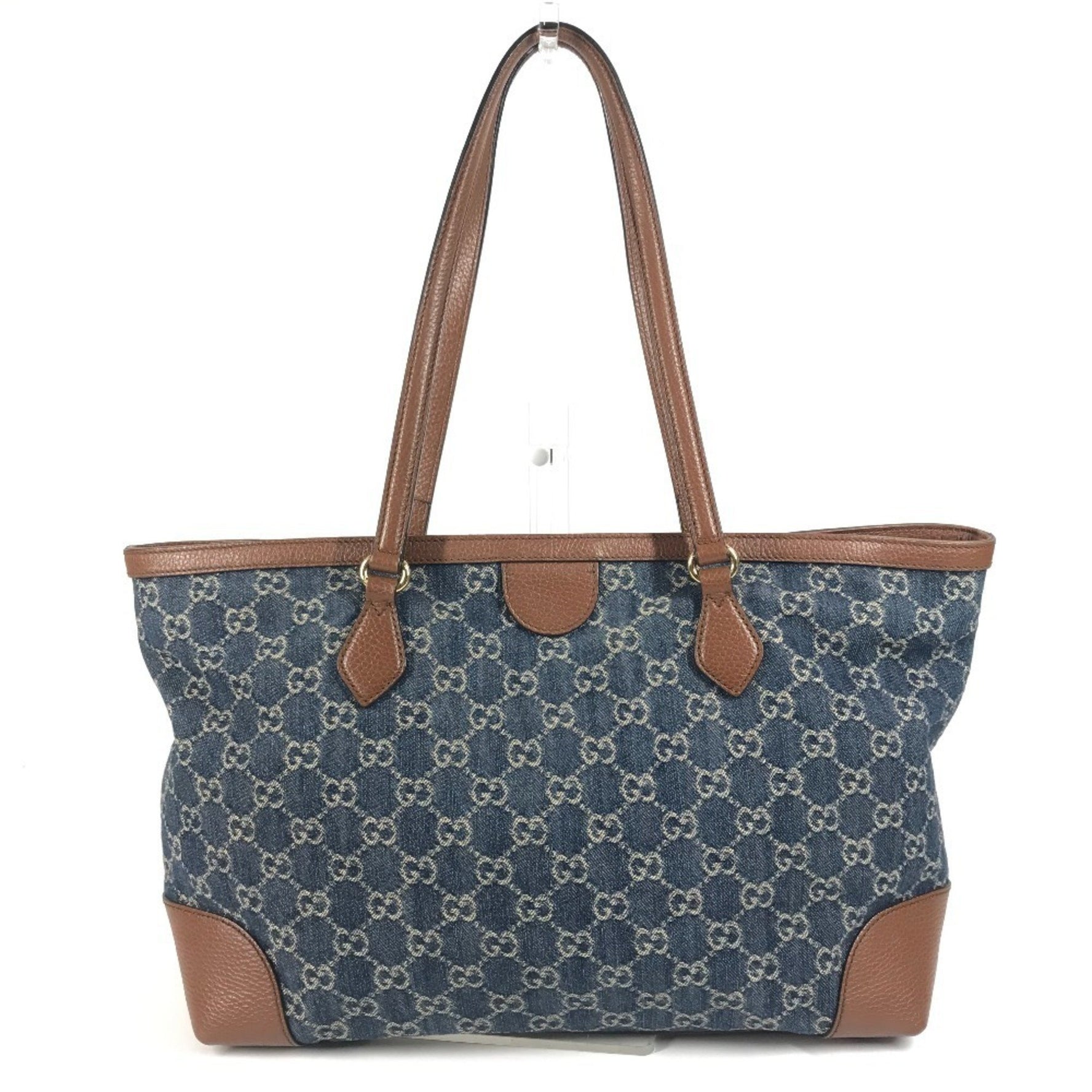 GUCCI Denim Overture Ophidia GG Medium Tote Bag Shoulder in and Leather, Blue Women