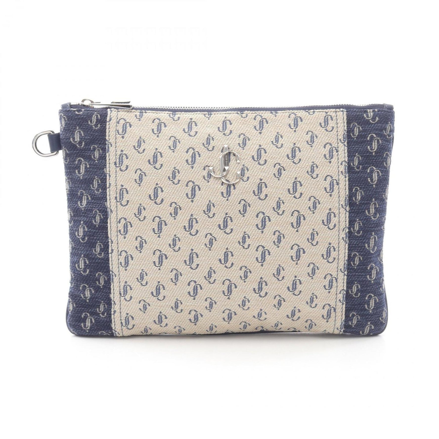 JIMMY CHOO DEREK-N JC logo second bag/clutch bag, canvas, beige/navy