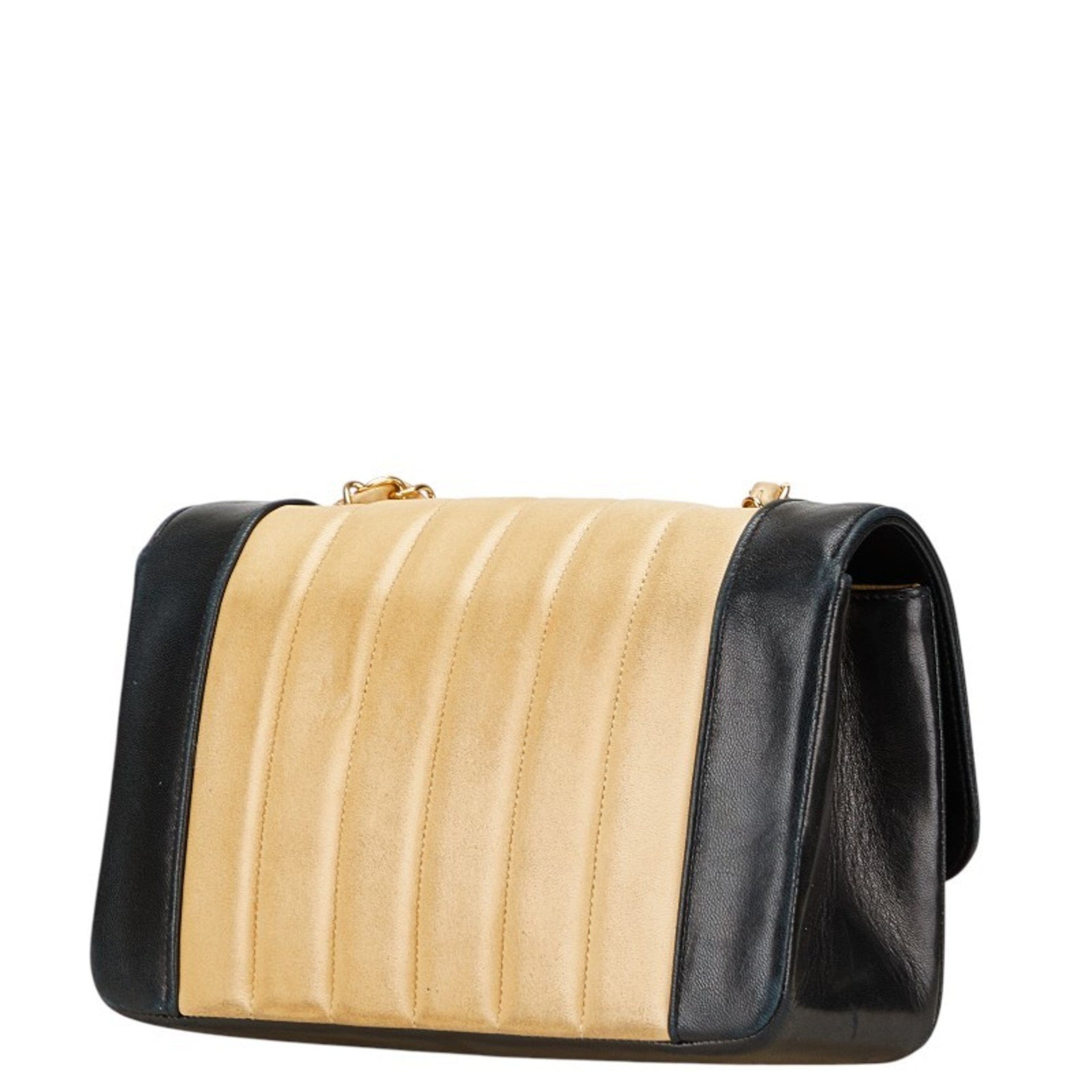 CHANEL Mademoiselle Coco Mark Single Flap Chain Shoulder Bag in Beige and Black Lambskin