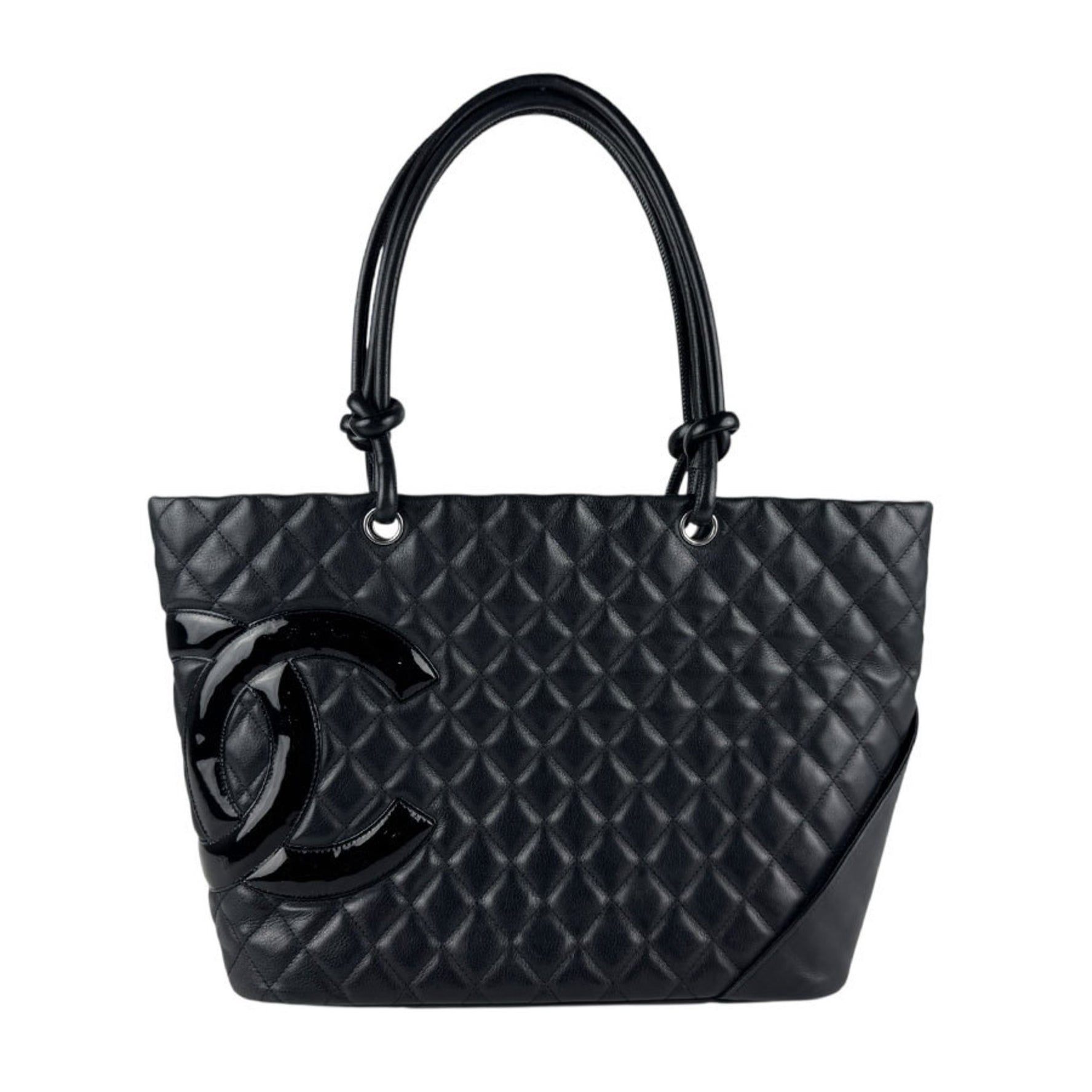CHANEL Cambon Line Shoulder Bag Tote in Black Patent Leather, Women's z6529