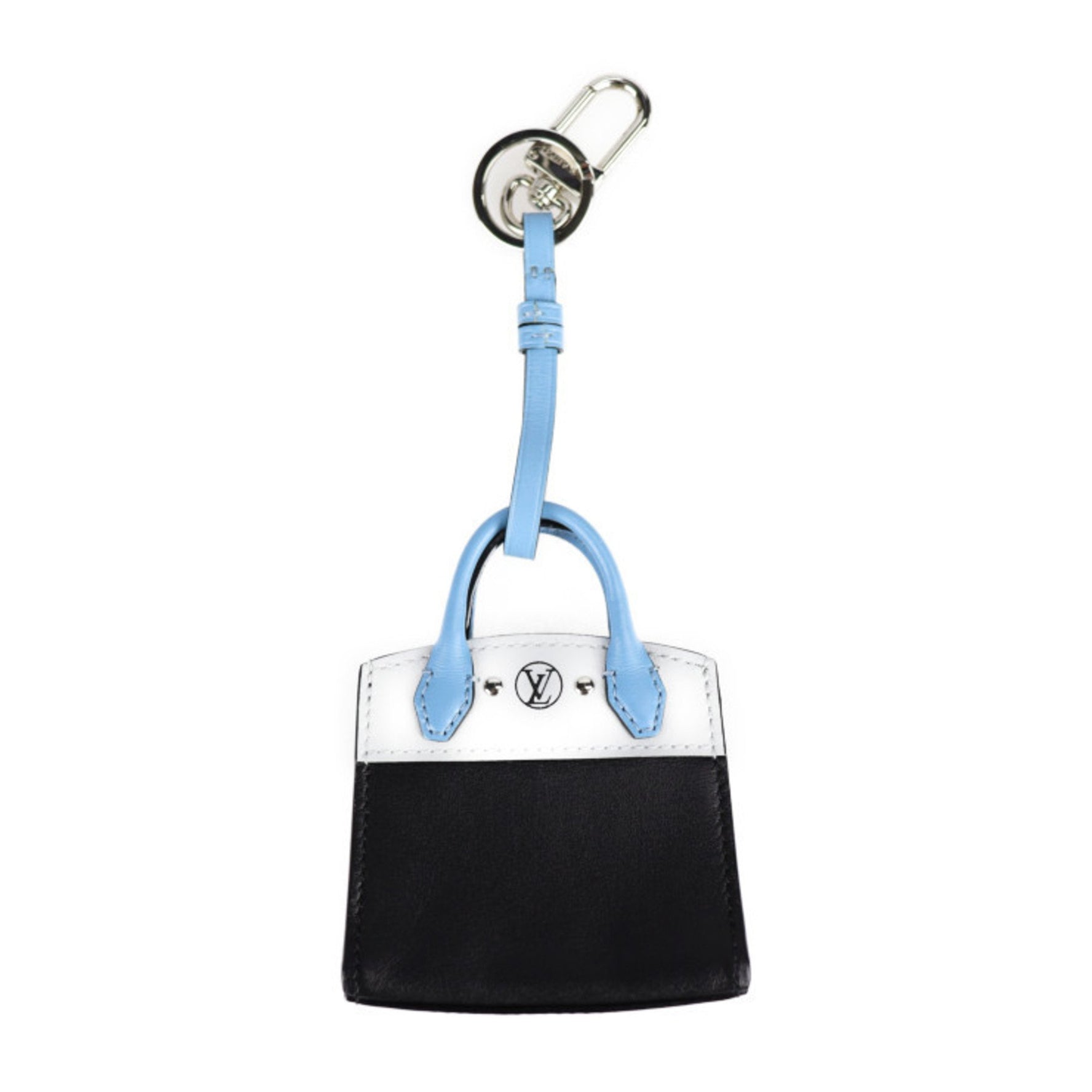 Louis Vuitton City Steamer Keychain Leather Black Light Blue Bag Charm Key Ring