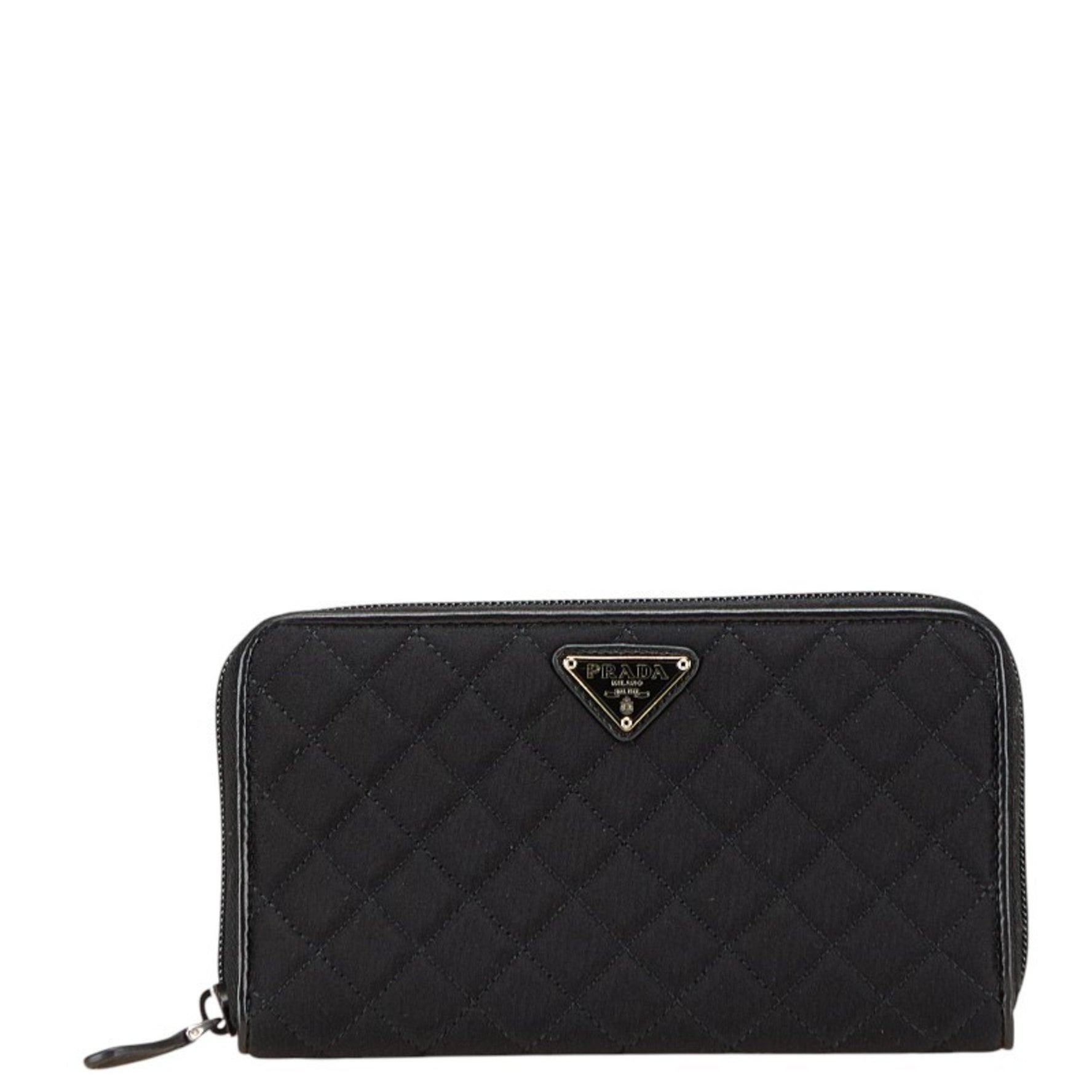 Prada Triangle Logo Plate Long Wallet Nylon Leather
