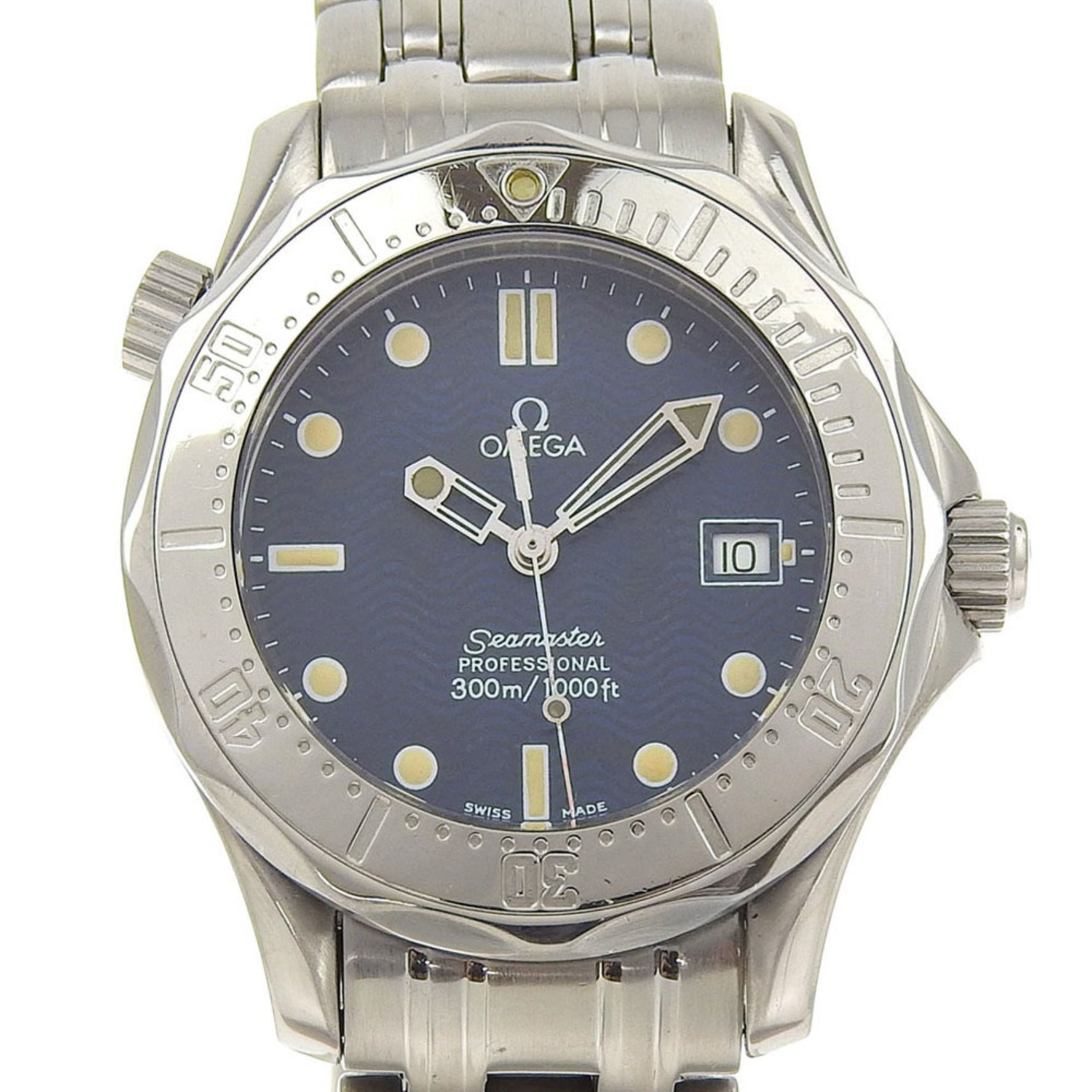 OMEGA Seamaster Watch Professional Stainless Steel Quartz Analog Display Navy Dial