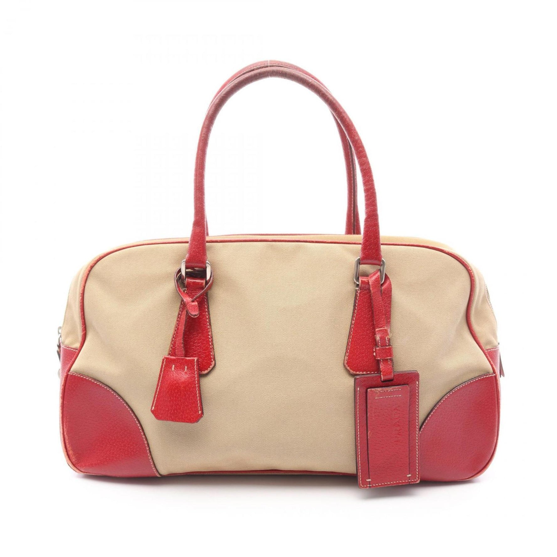 Prada handbag, canvas and leather, beige red