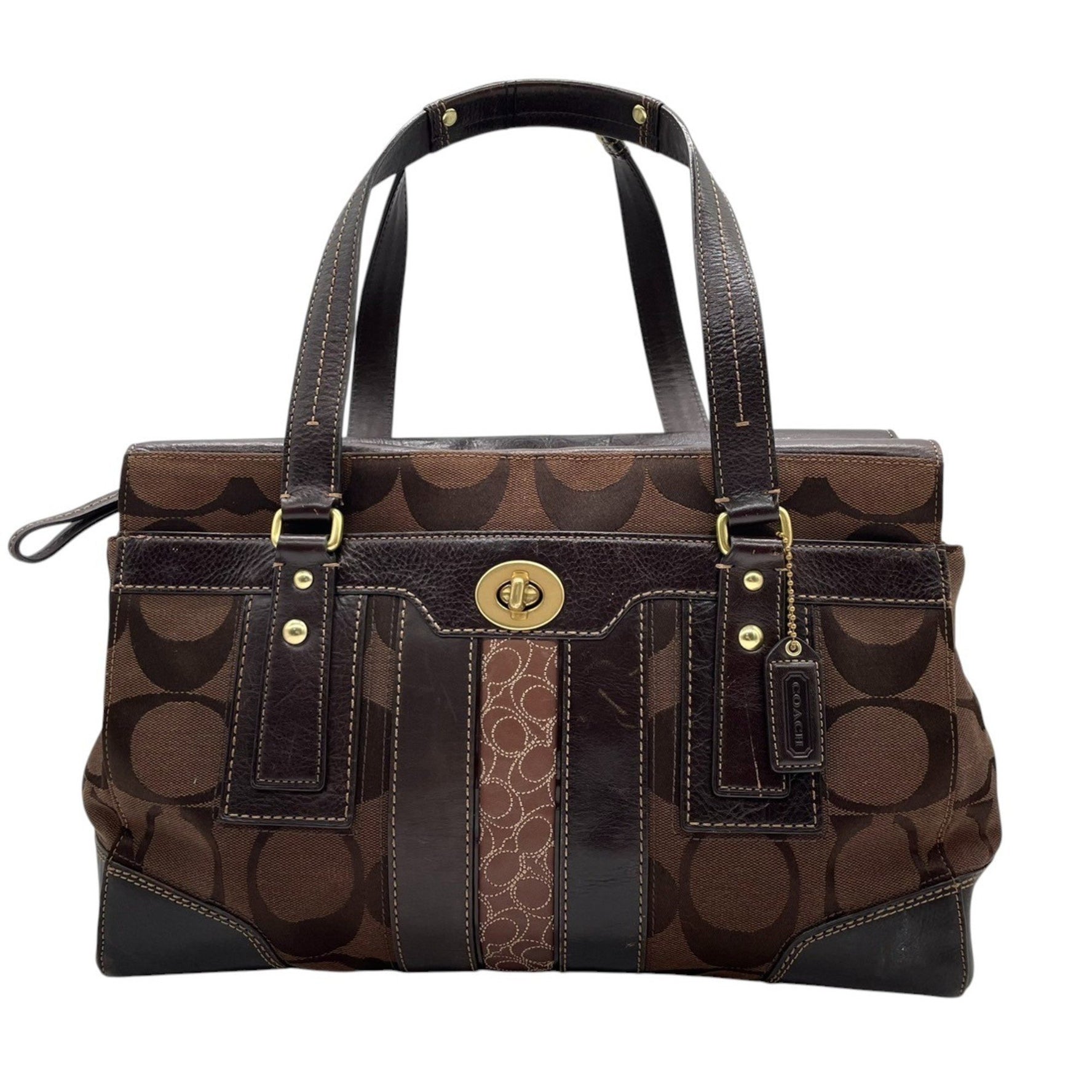 COACH Signature Tote Bag, Canvas, Turnlock, Shoulder Size