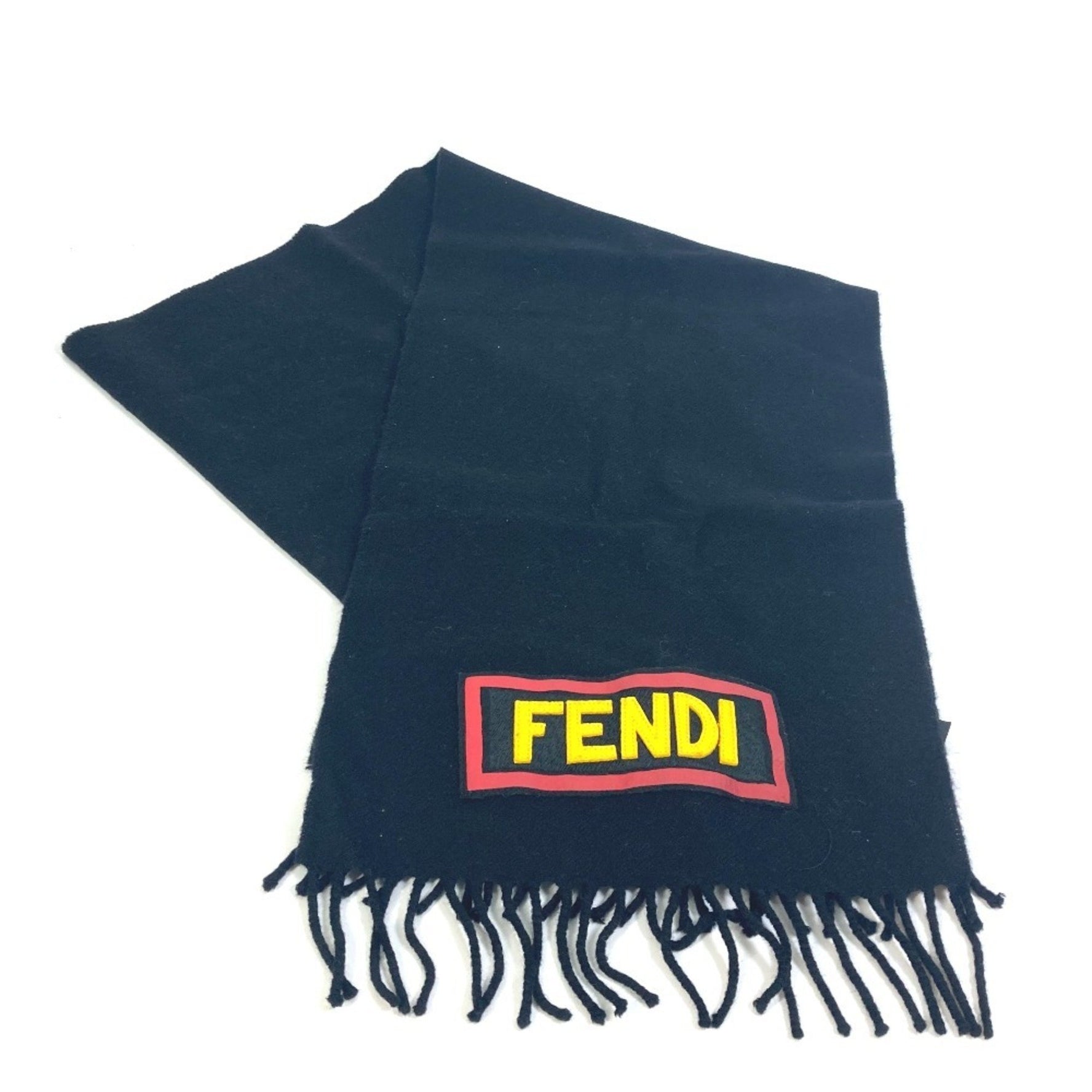FENDI Apparel Scarf/Muffler with Logo Patch and Fringe, Wool