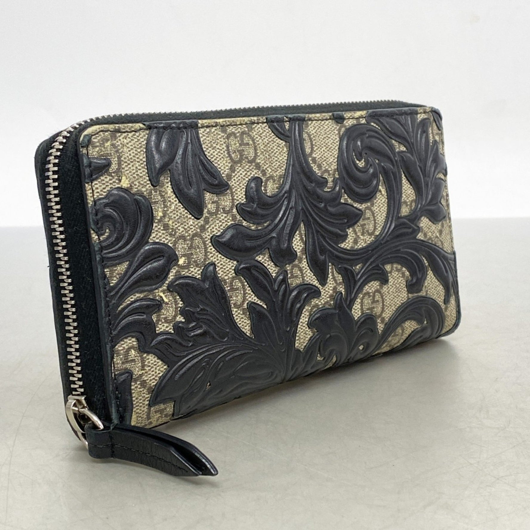Gucci GG Supreme Arabesque Long Wallet Leather Black Brown Men's