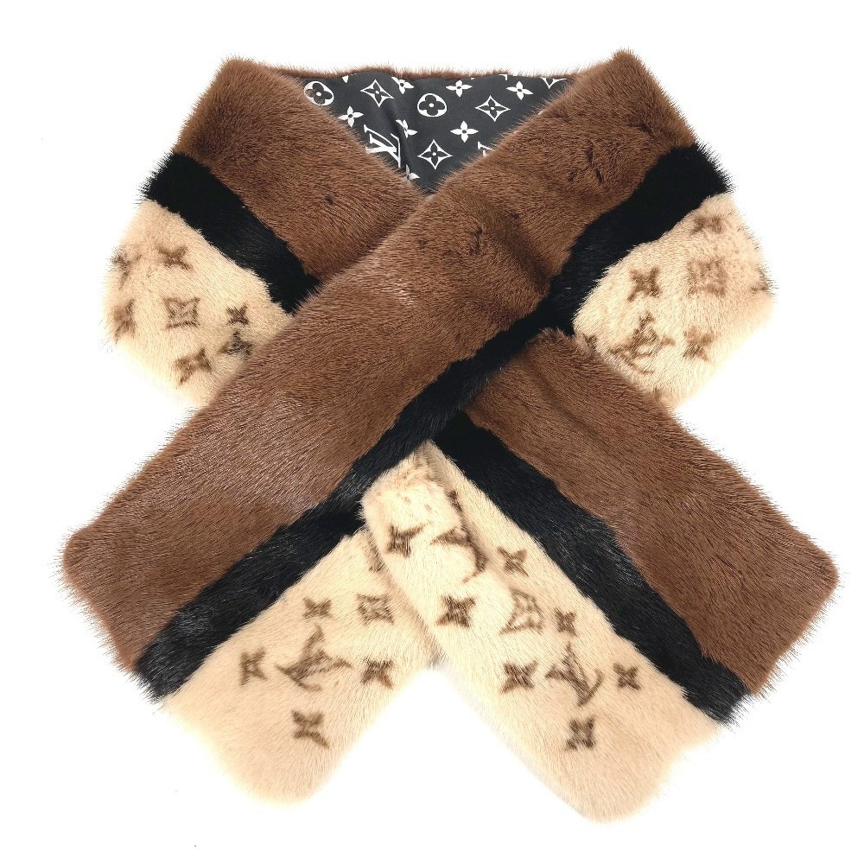 LOUIS VUITTON Monogram Echarpe Louis in the Winter Shawl/Stole/Tippet Scarf Mink Silk Brown