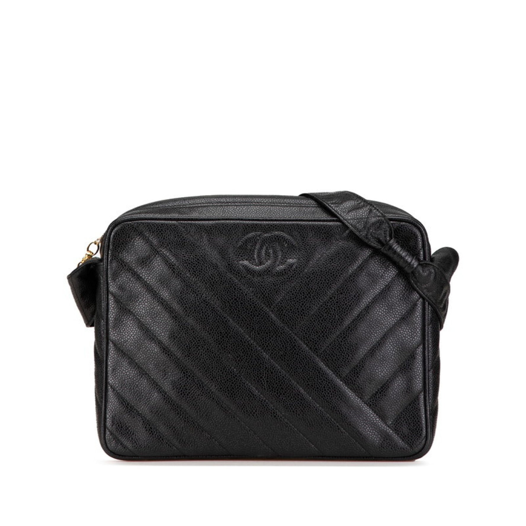 CHANEL Coco Mark Bias Stitch Crossbody Shoulder Bag in Caviar Leather
