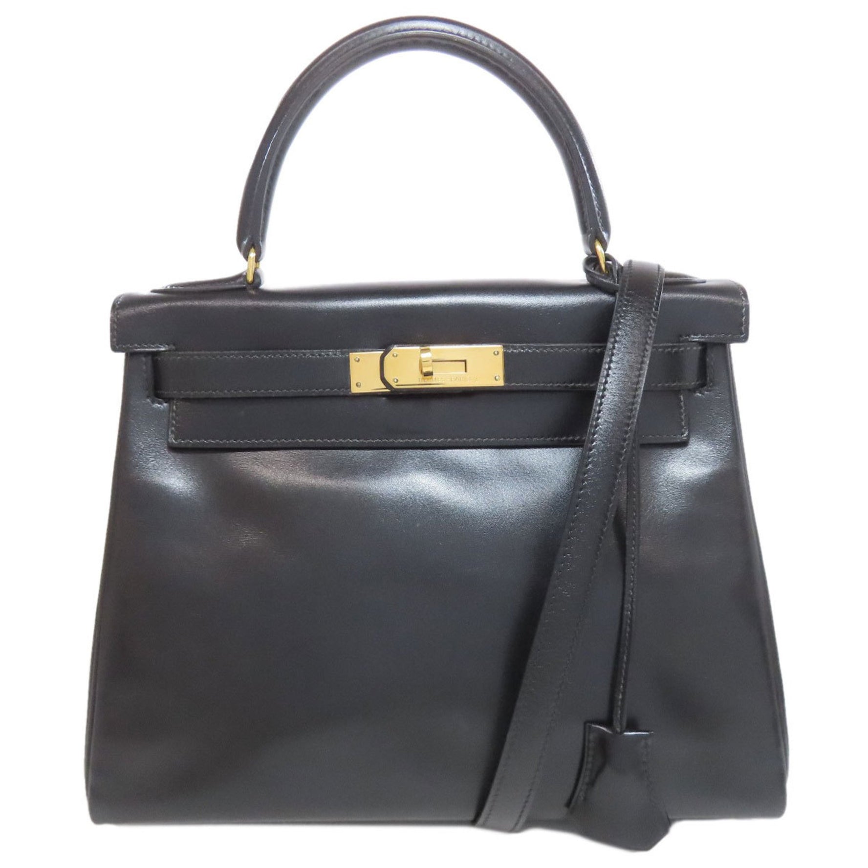 Hermes Hermès Kelly 28 Handbag in Box Calf Leather with Inner Stitching and Gold Hardware, Women's