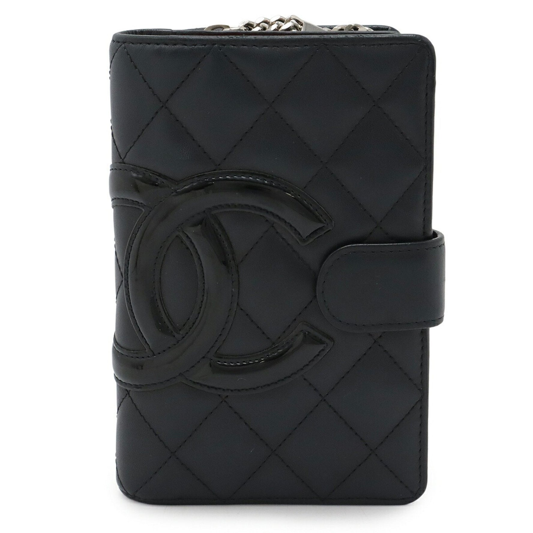 CHANEL Cambon Line Coco Mark Bi-fold Wallet Round Calf Leather Enamel Black Pink A50080
