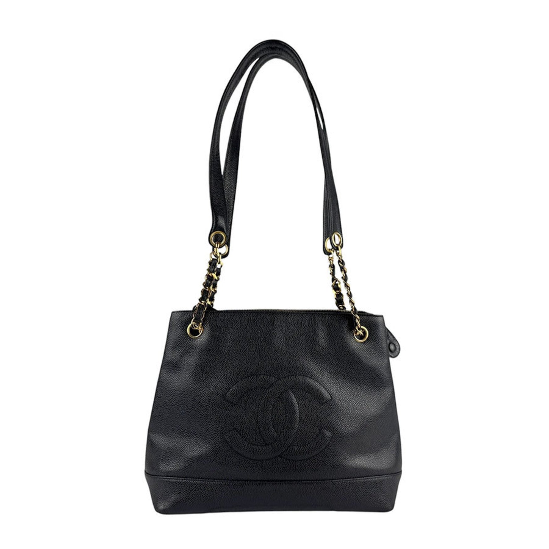 CHANEL Shoulder Bag in Caviar Leather, Black and Gold, Women's, Z6542