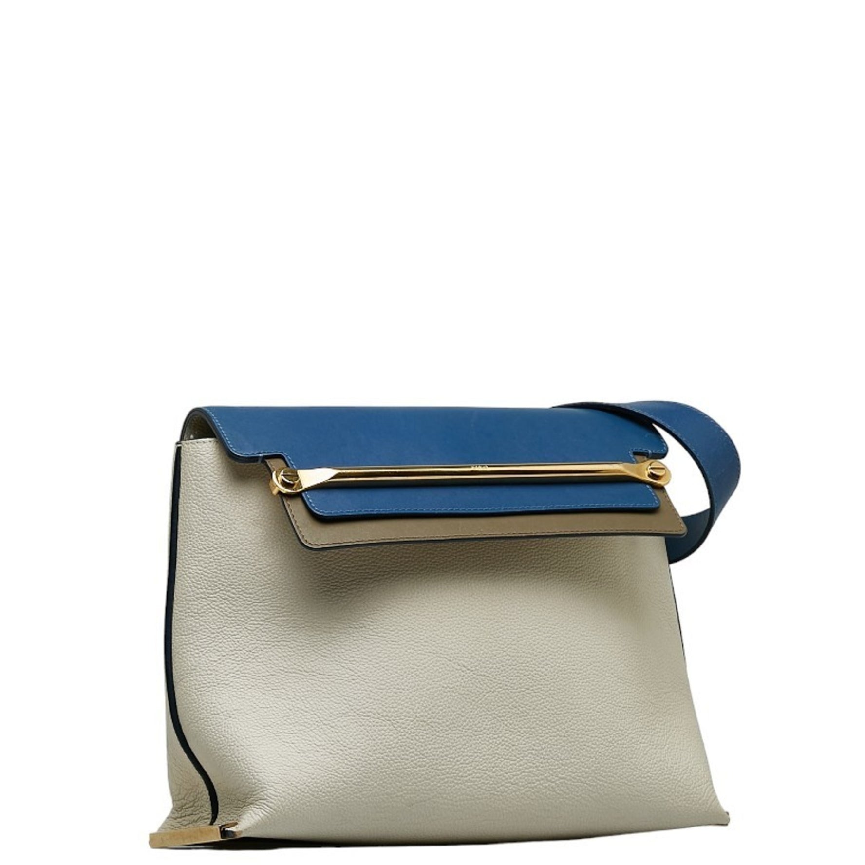 Chloé Chloe KU Bicolor Chain Shoulder Bag Ivory Navy Leather