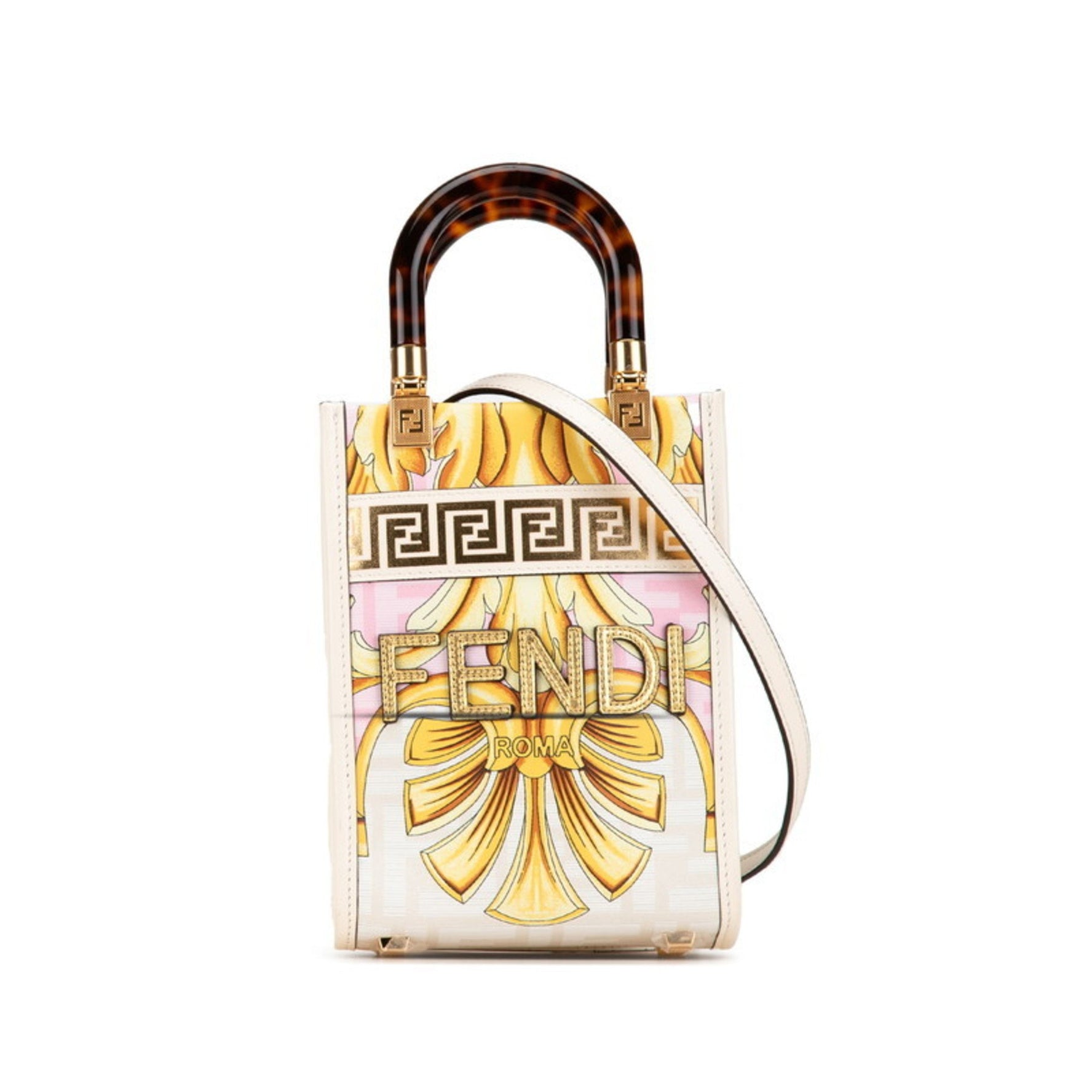 FENDI x VARSACE Versace Fendace Sunshine Shopper Small Handbag/Shoulder Bag Beige Multicolor Leather